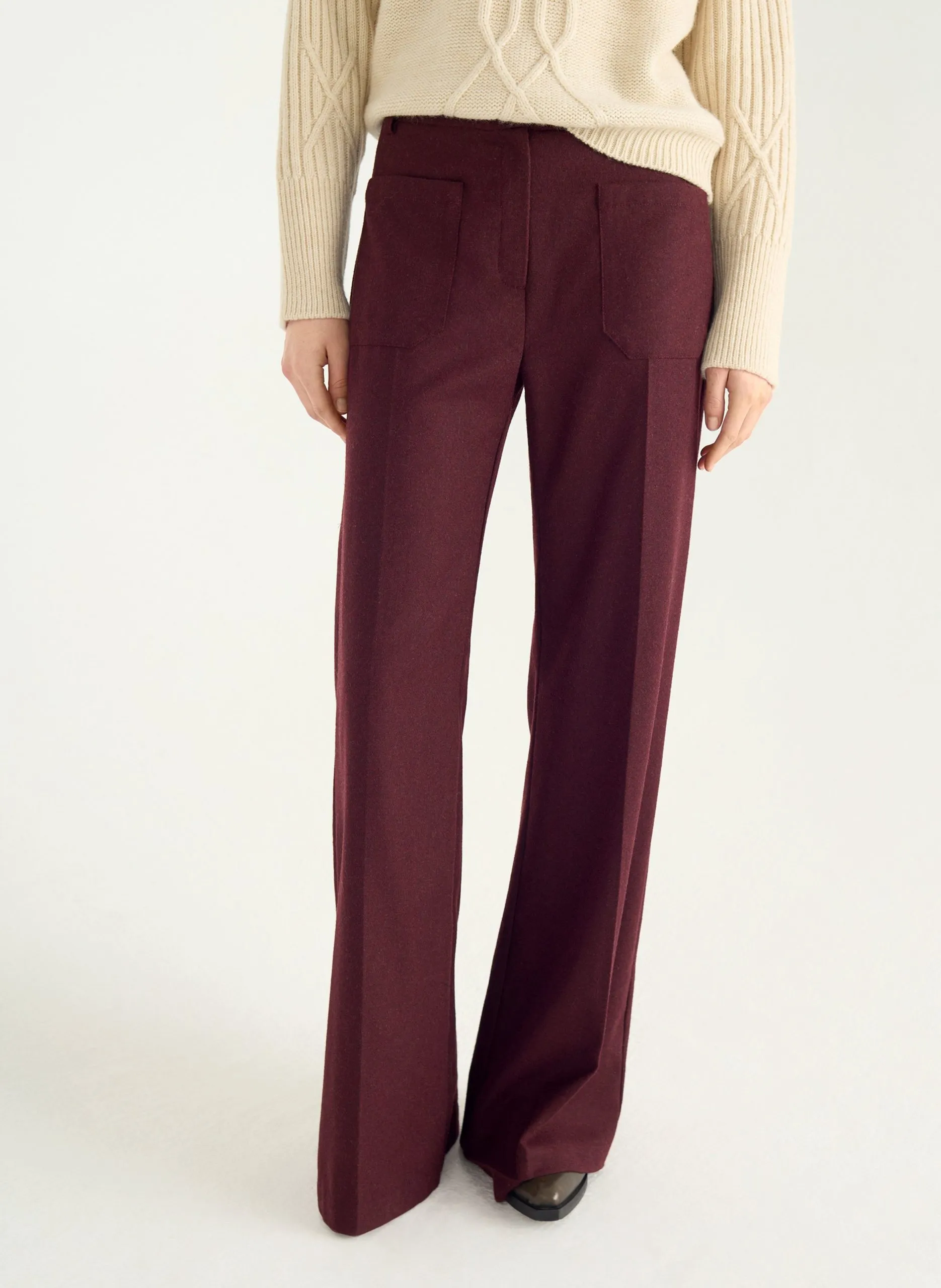 Pantalon large taille haute chiné Violet