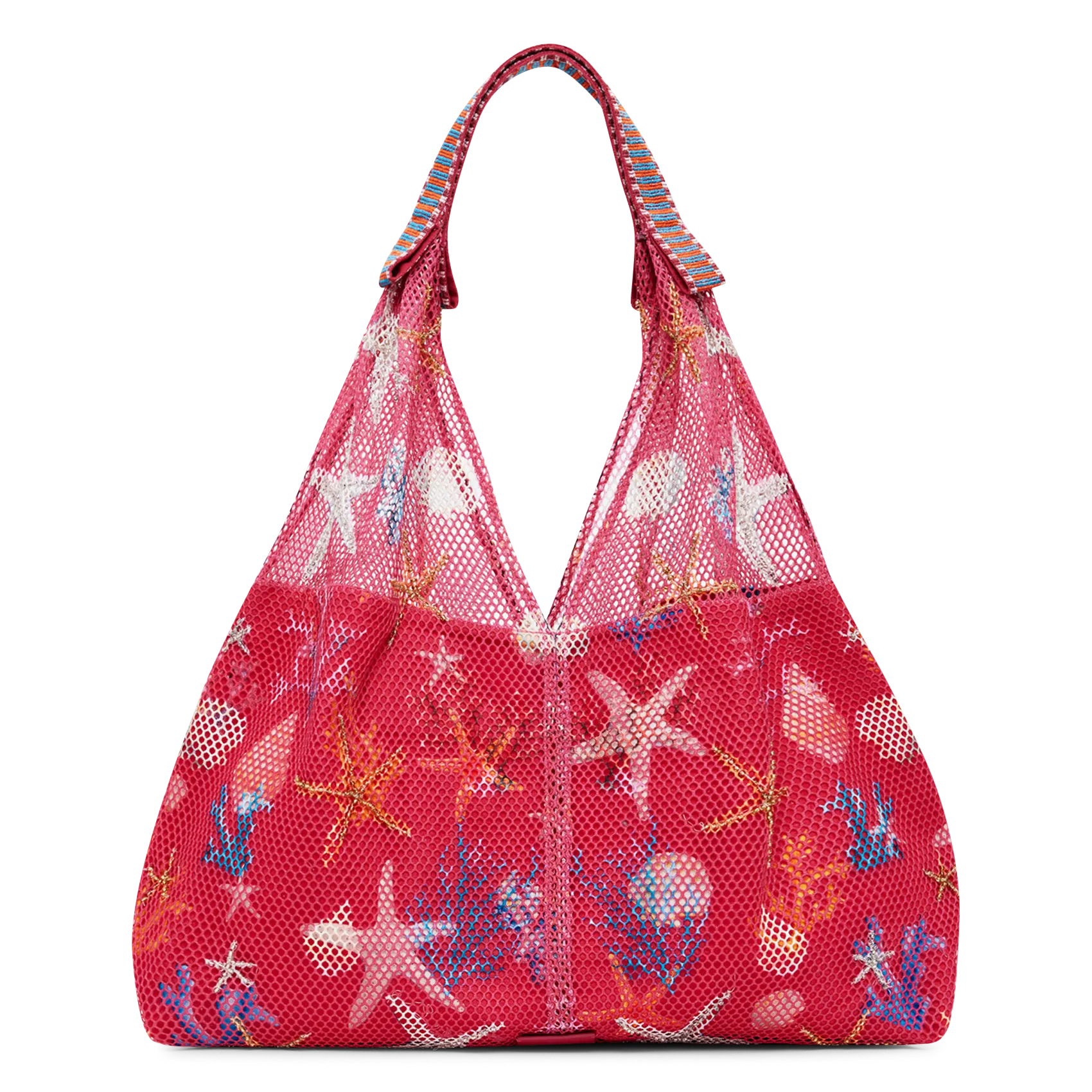 Cabas porté épaulé ajouré à motifs Rouge