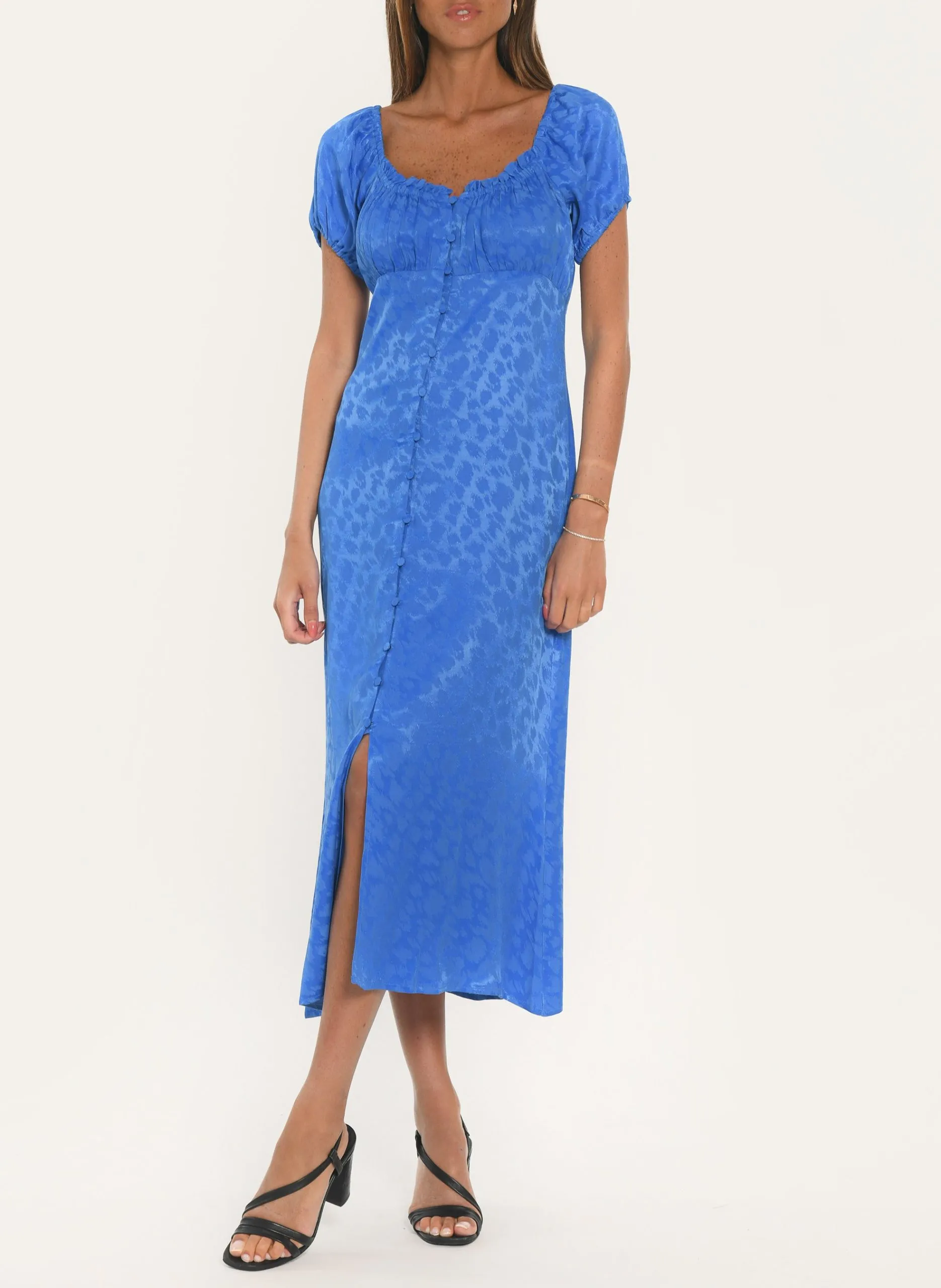 Robe jacquard longue évasée Bleu AURIA