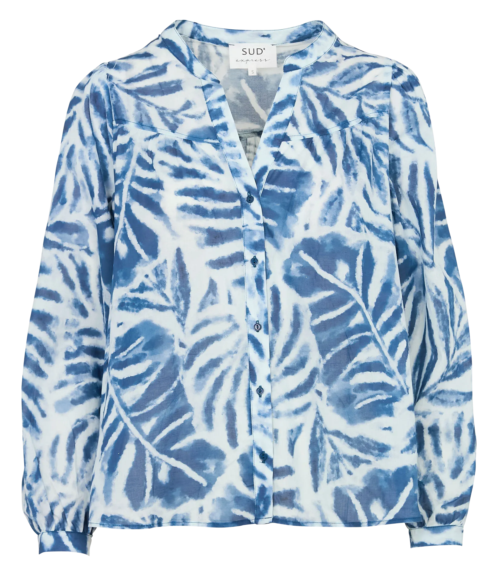 Top ample col V en coton Bleu CALMYRE