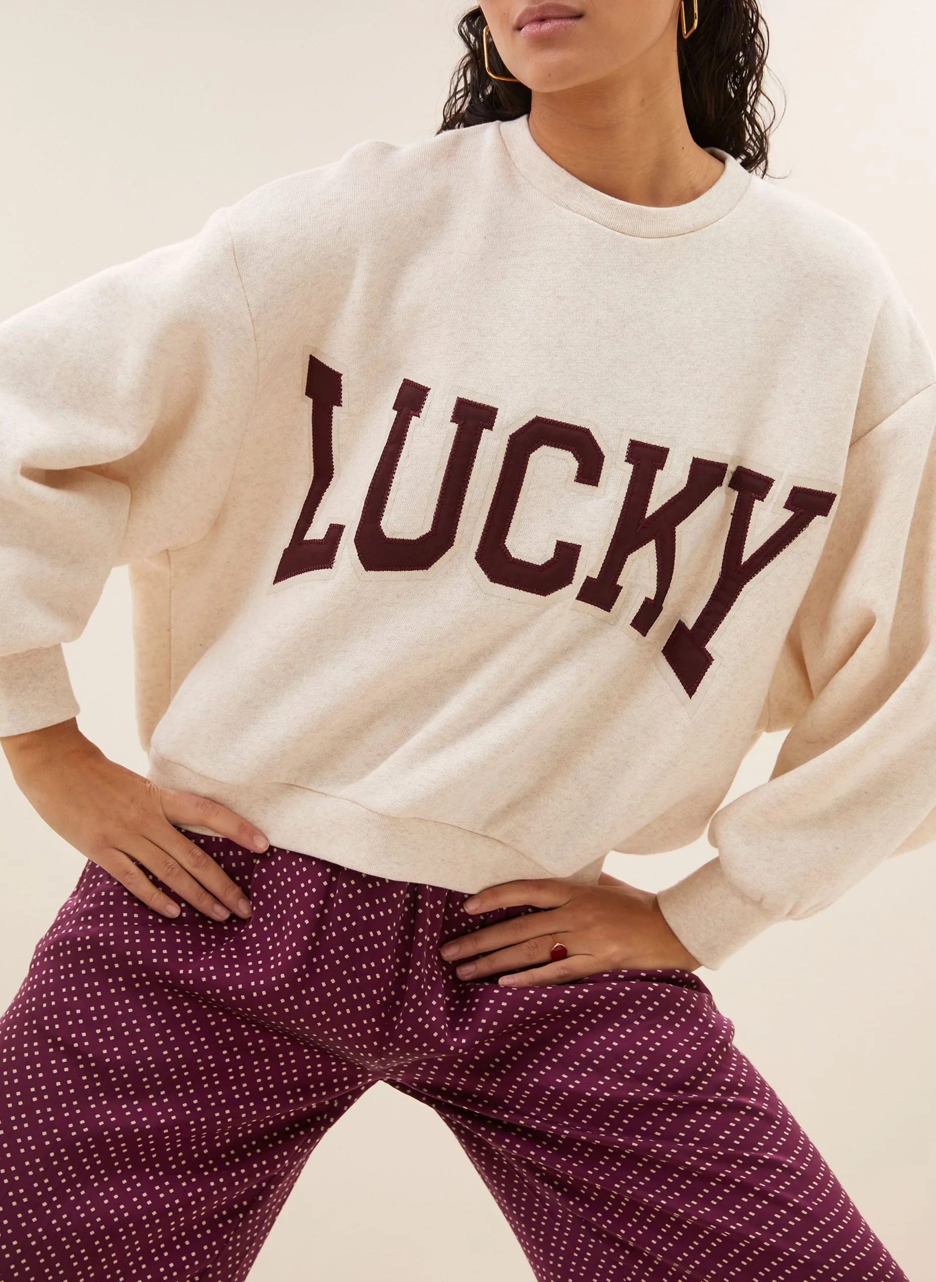 Sweat ample sérigraphié en coton mélangé Rose BIBI