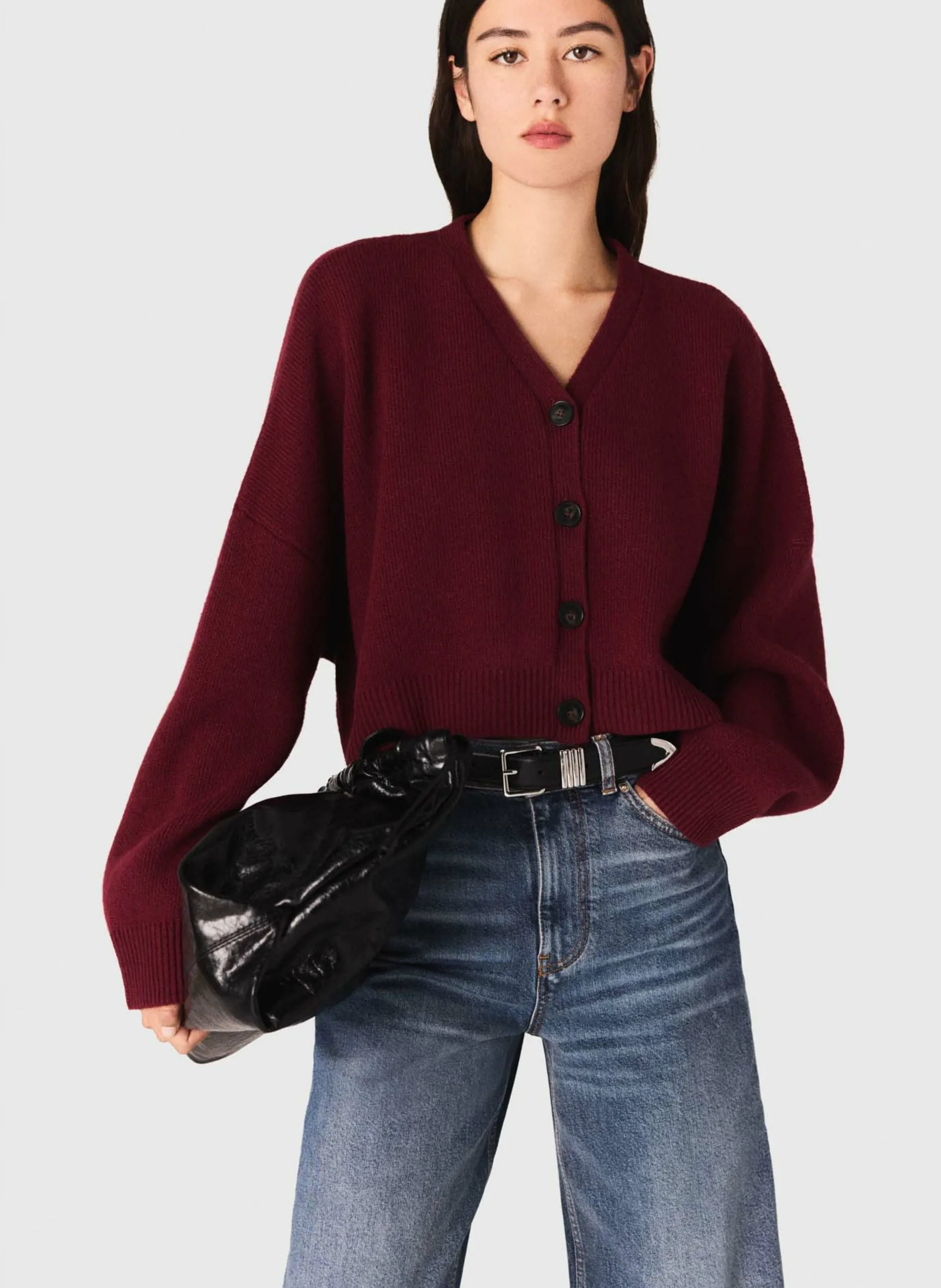 Cardigan court ample boutonné Rouge