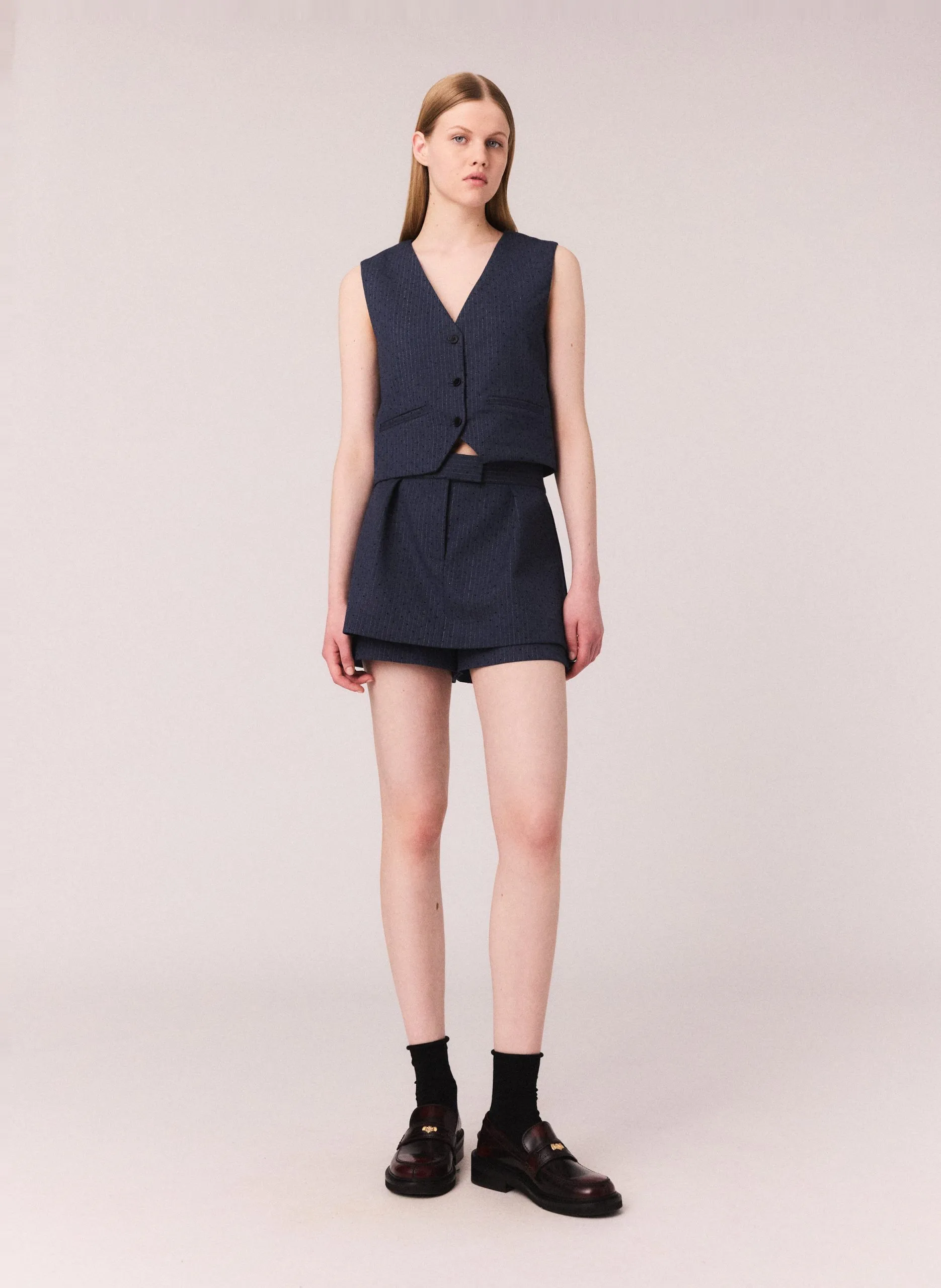 Gilet ajusté à fines rayures Bleu