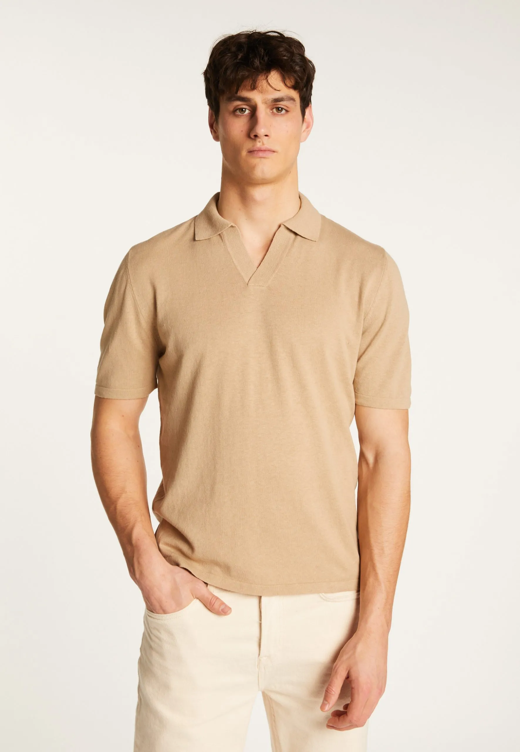 Polo en coton et en lin Beige IOURI
