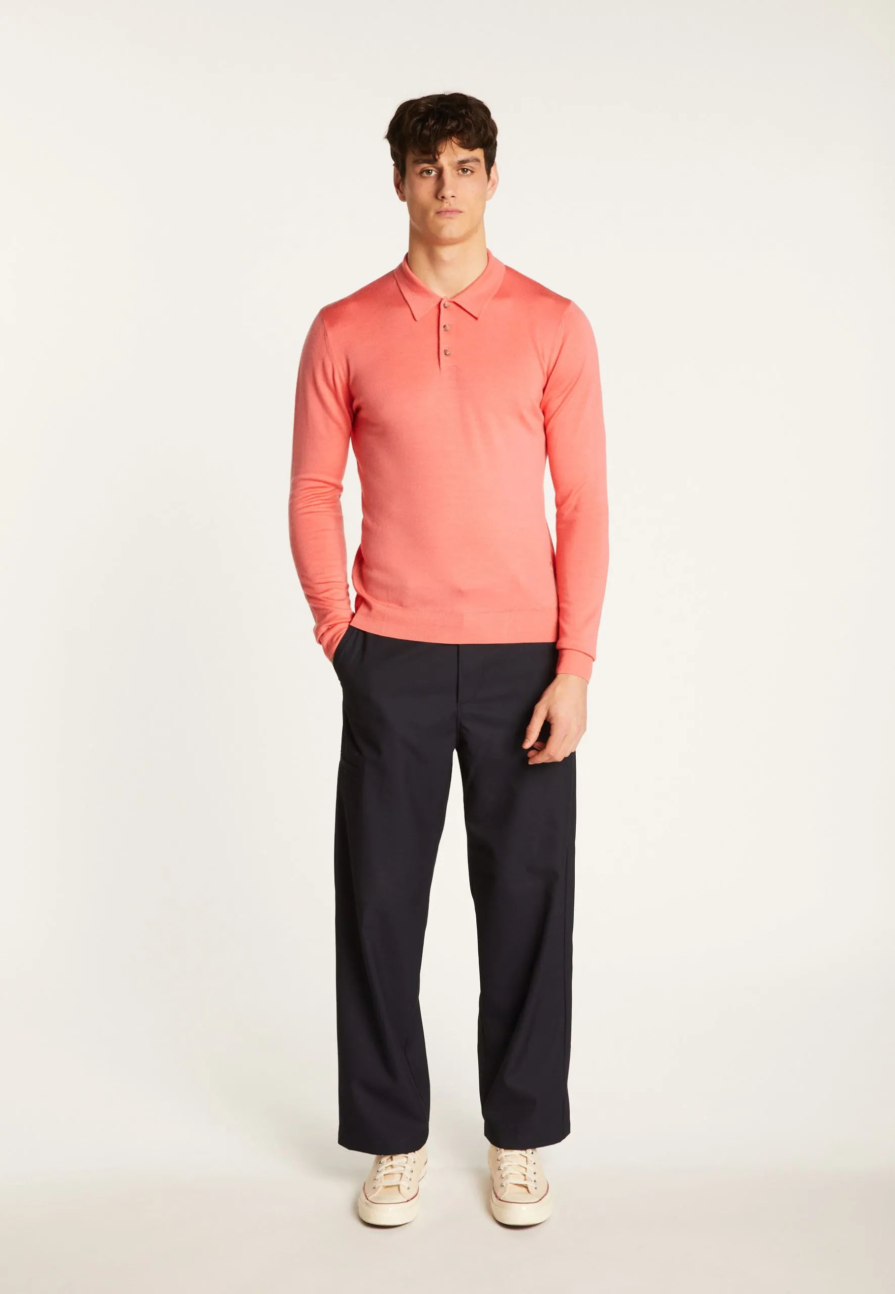 Polo à manches longues en laine mérinos Rose ENI