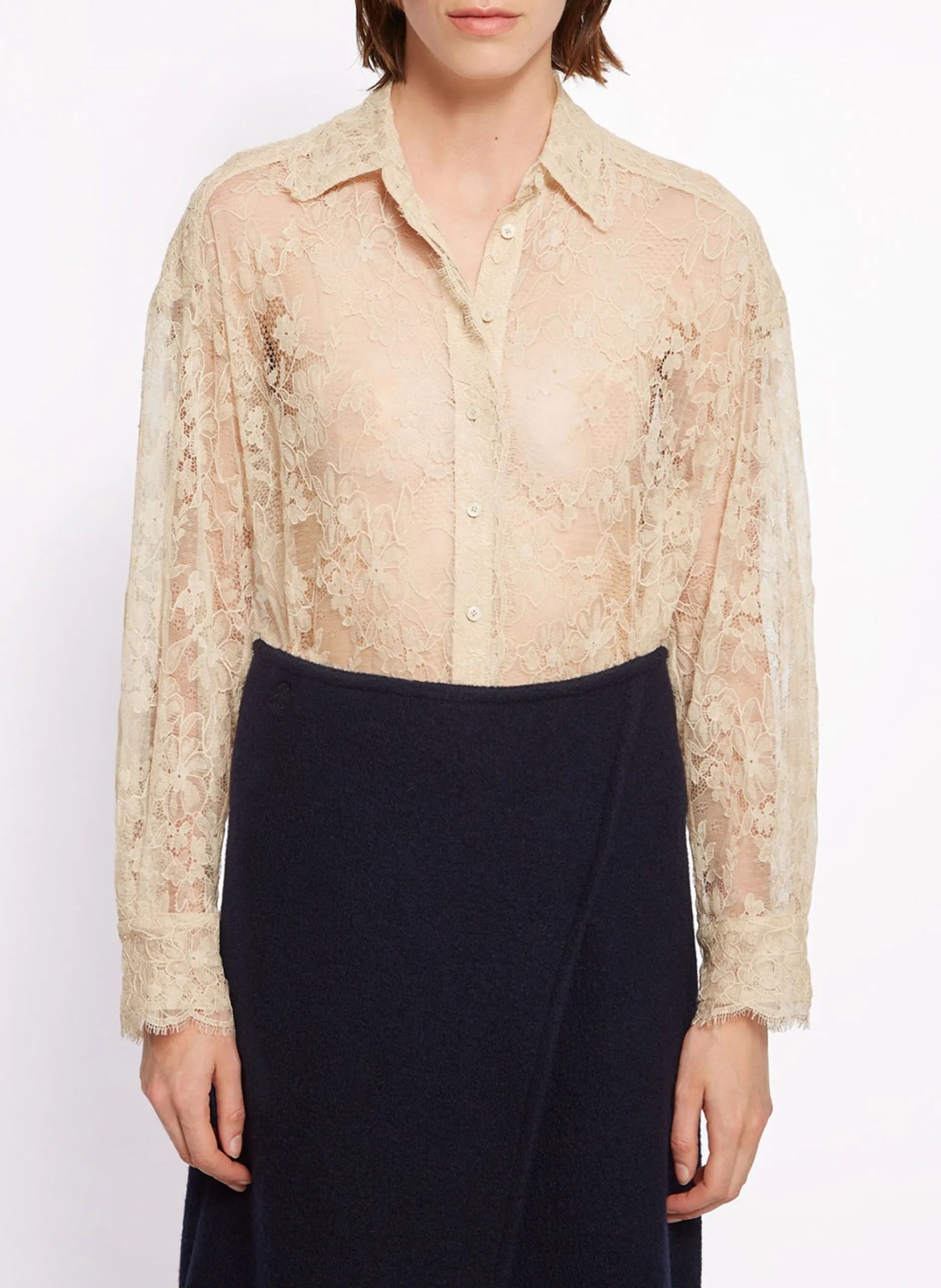 Chemise col classique en dentelle Beige REESE