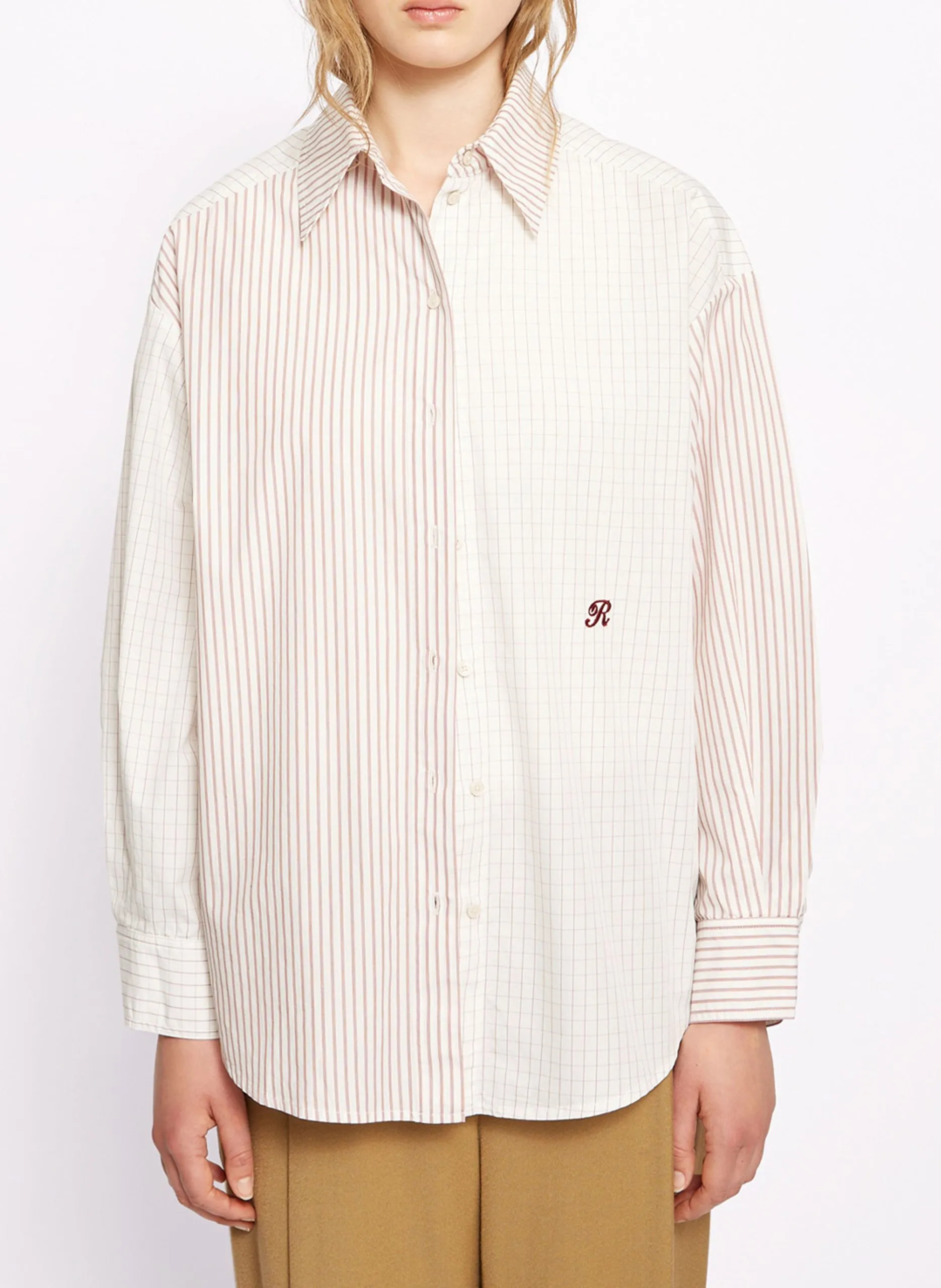 Chemise col classique rayée en coton Rouge FIRST