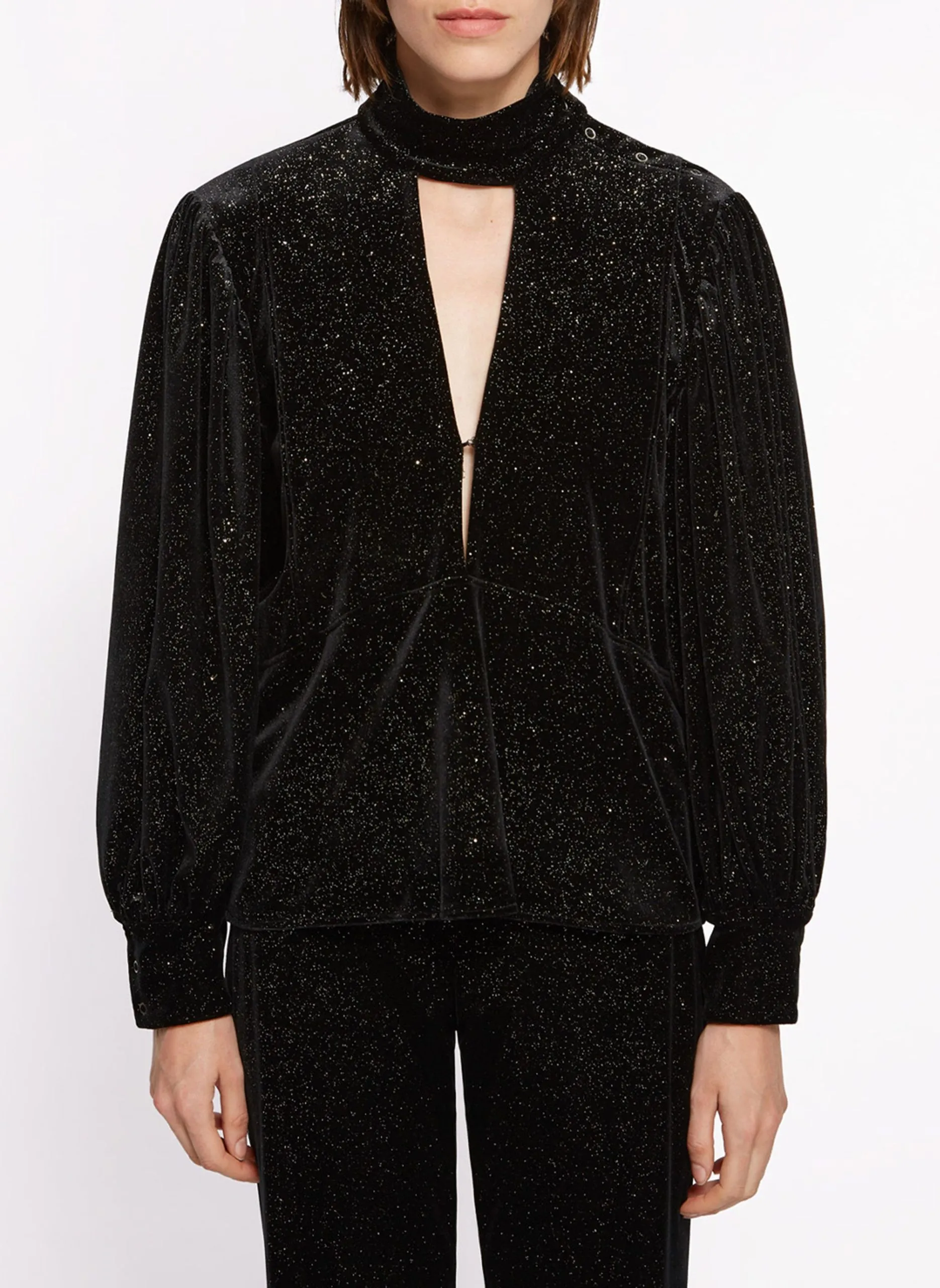 Top col rond pailleté Noir BIANCA