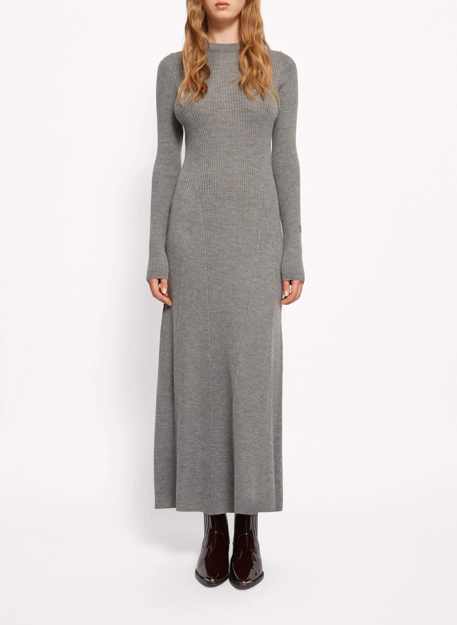 Robe longue col rond en laine de mérinos Gris MICKIE