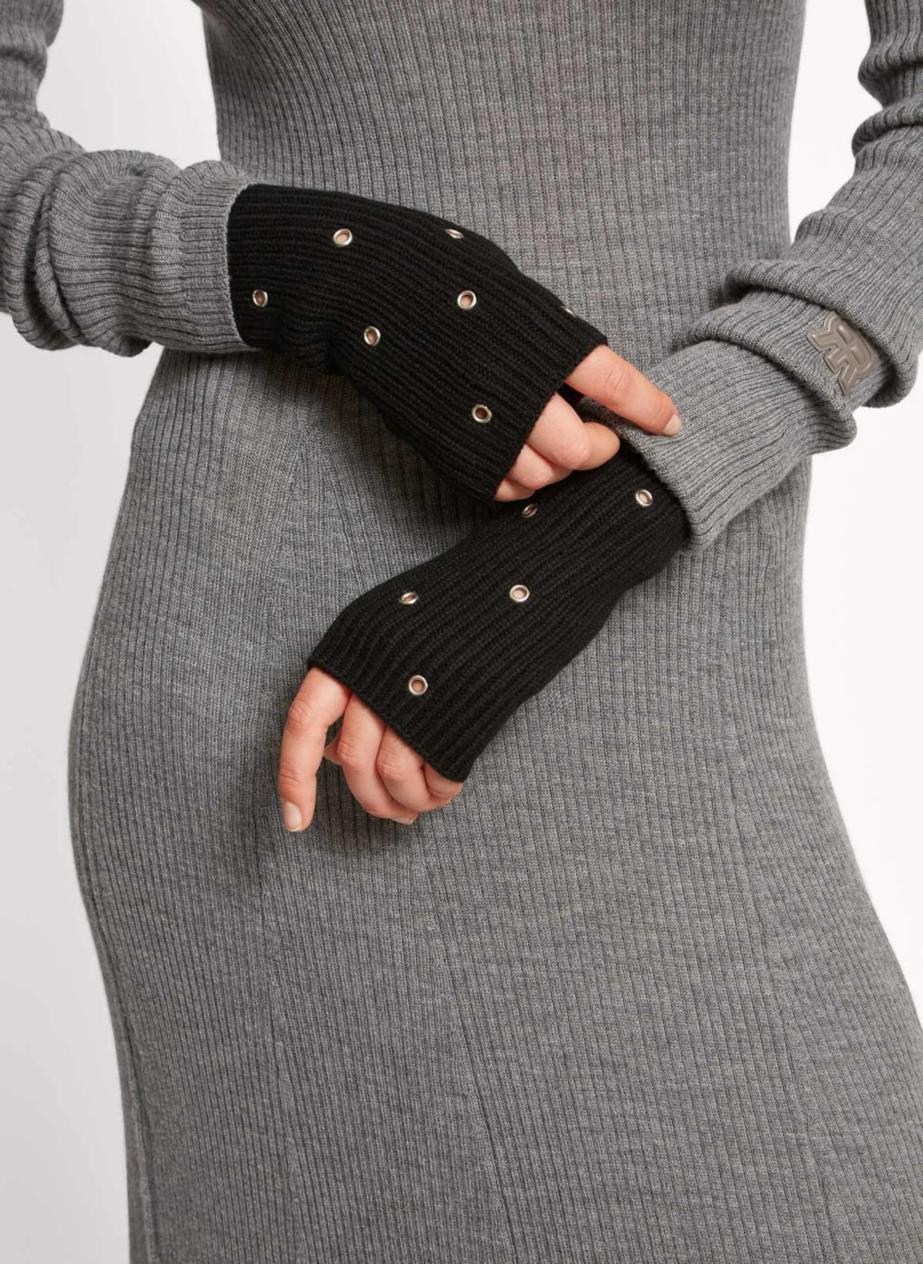 Mitaines à œillets en laine et cachemire Gris MITAINE