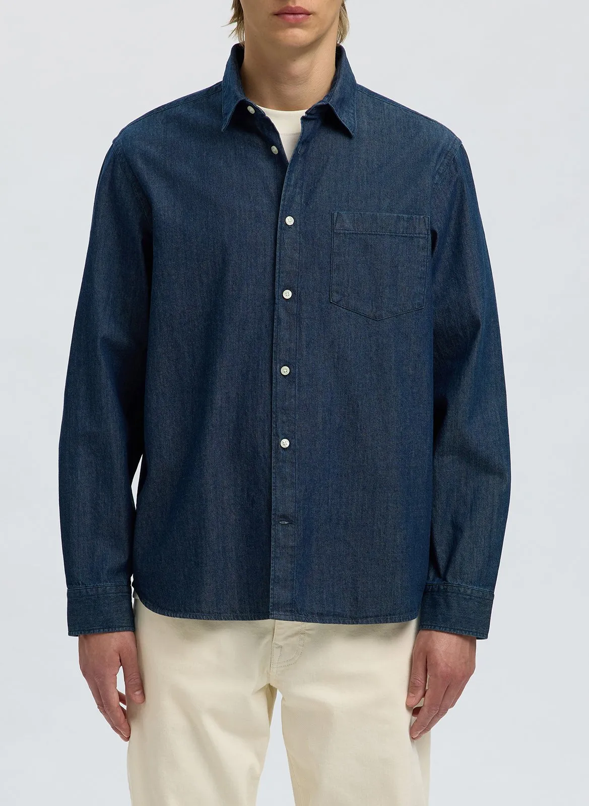 Chemise droite en coton bio Bleu CARLO