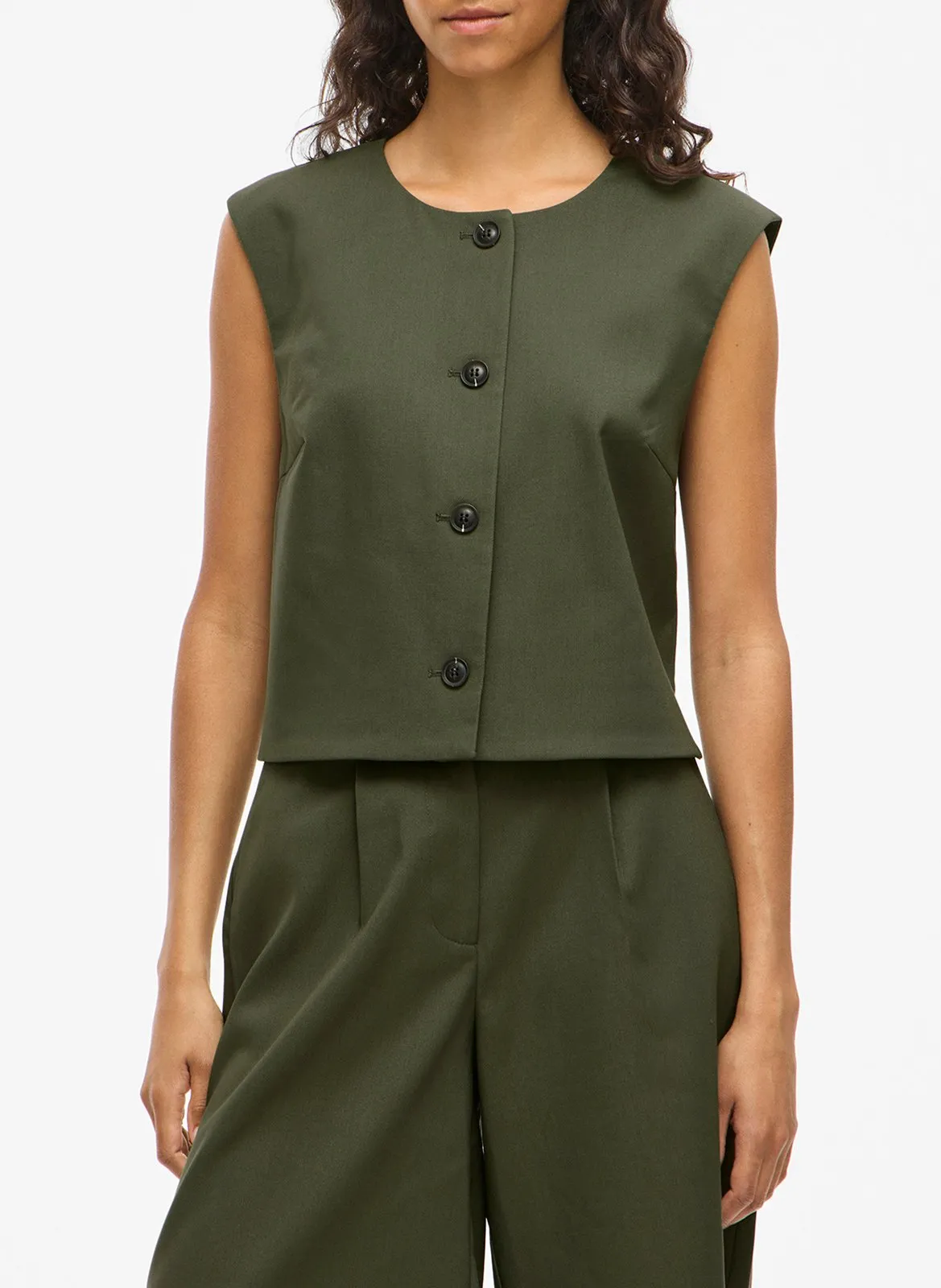 Gilet droit en fibres recyclées mélangées Vert CULDA