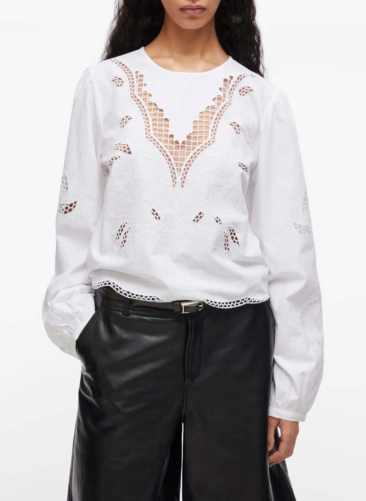 Blouse col rond en coton Blanc FABIENNE