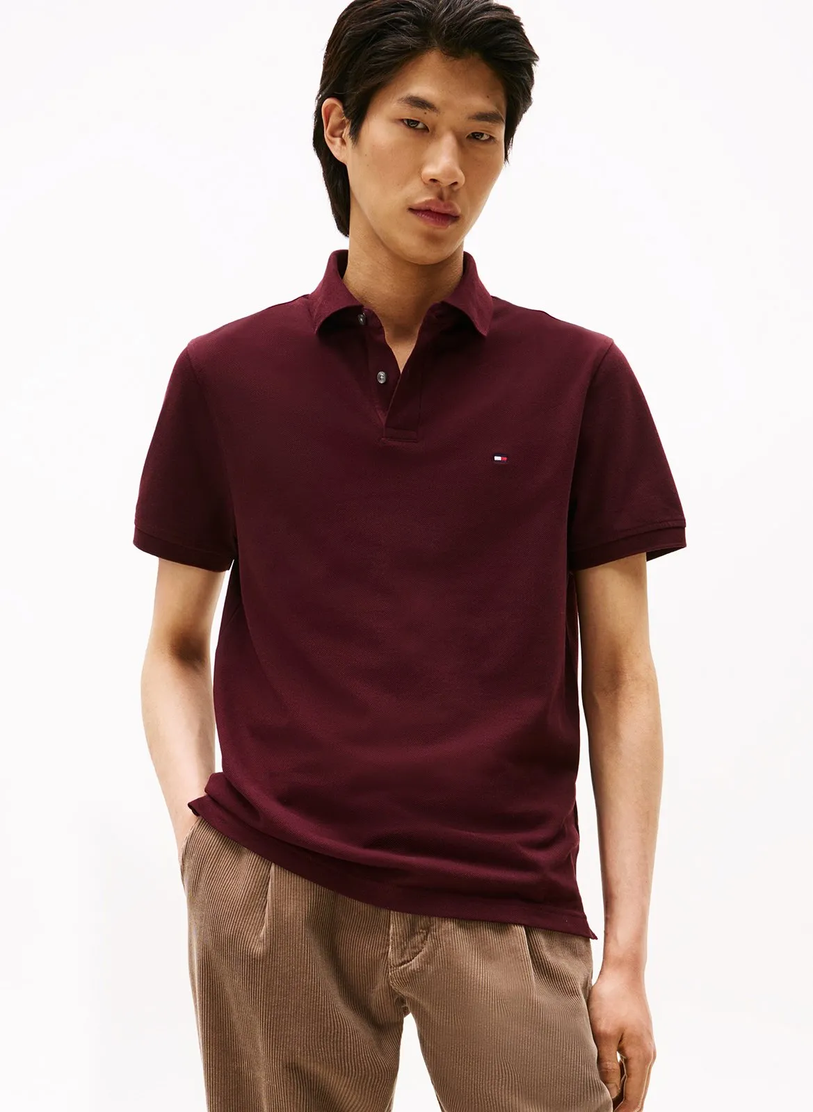 Polo regular-fit en coton biologique mélangé Rouge