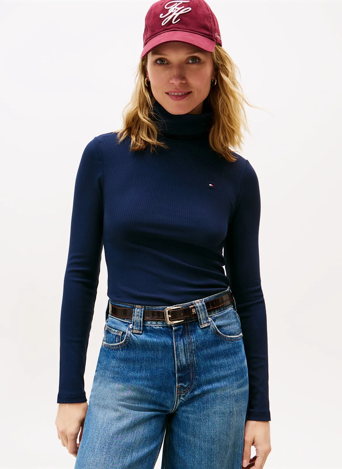 Tee-shirt col roulé à rayures Bleu