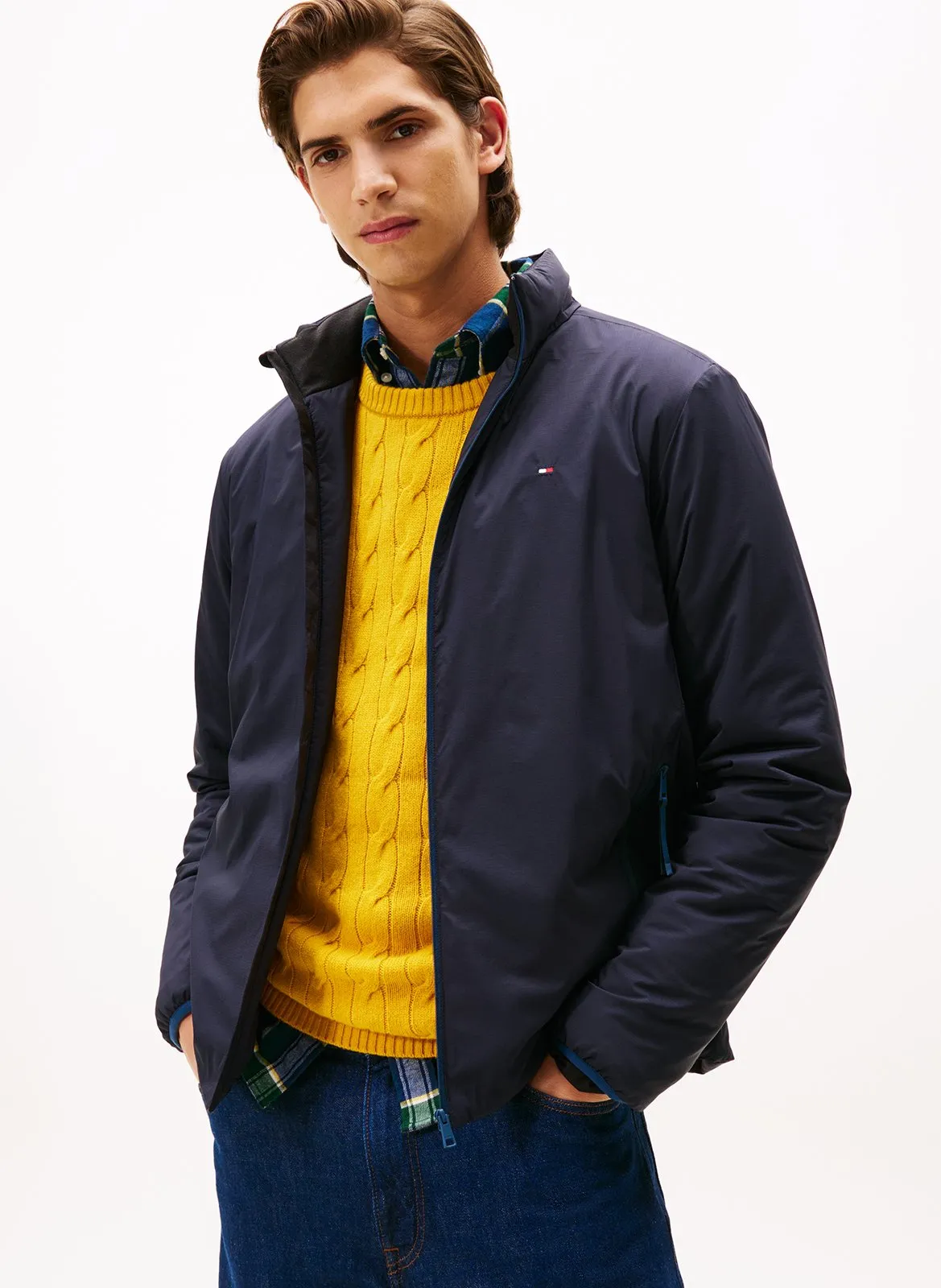 Parka droite en fibres recyclées mélangées Bleu