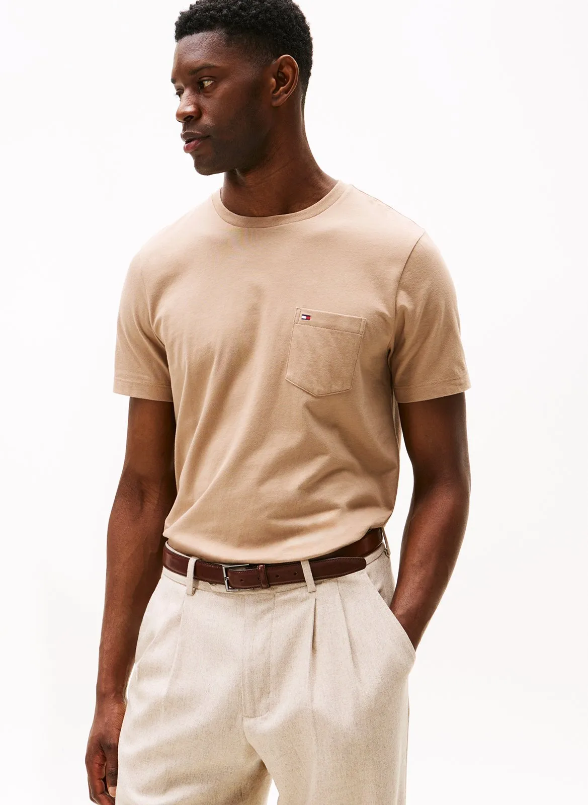 Tee-shirt col rond en coton Beige