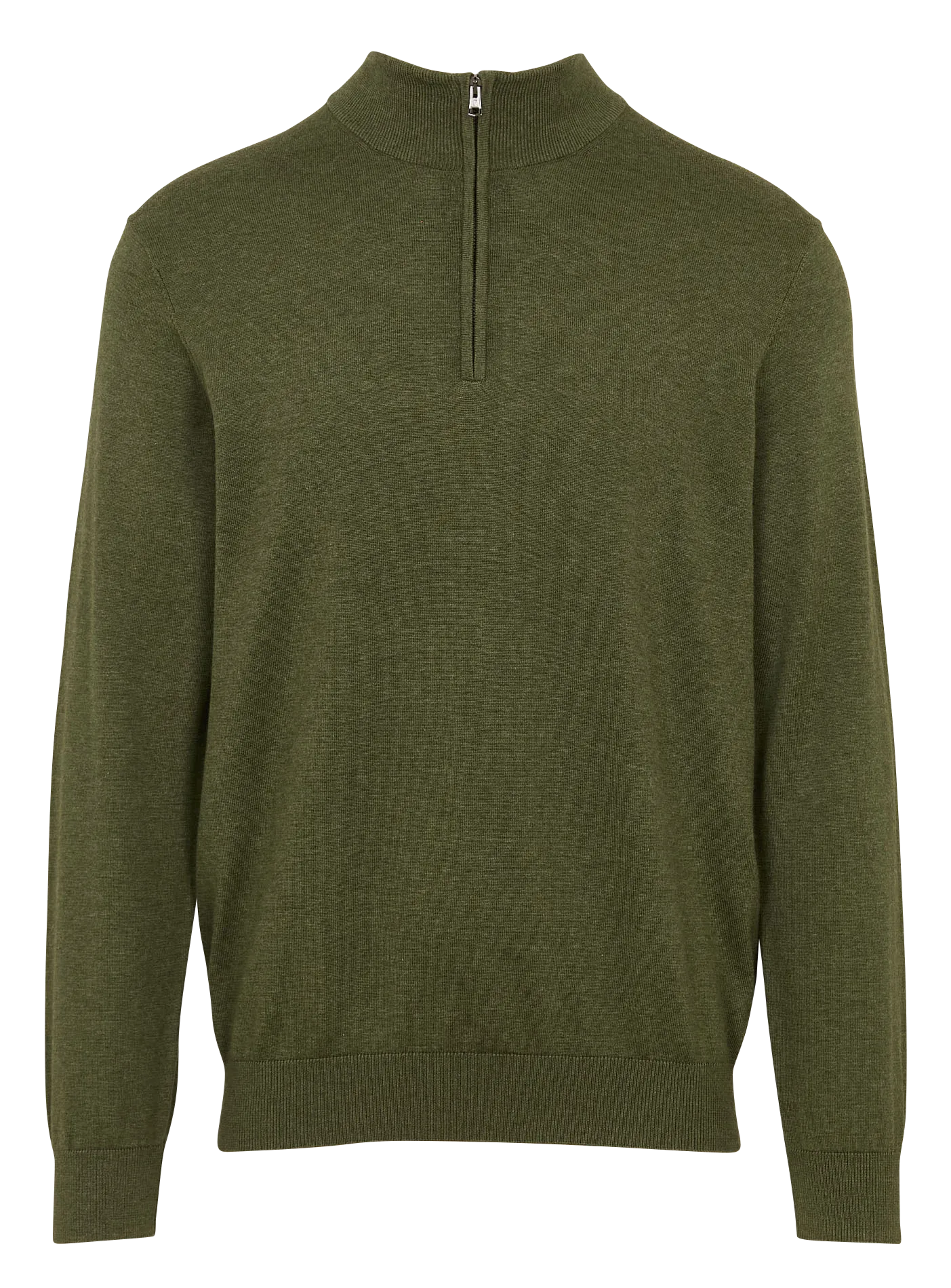 Pull droit col zippé en coton mélangé Vert