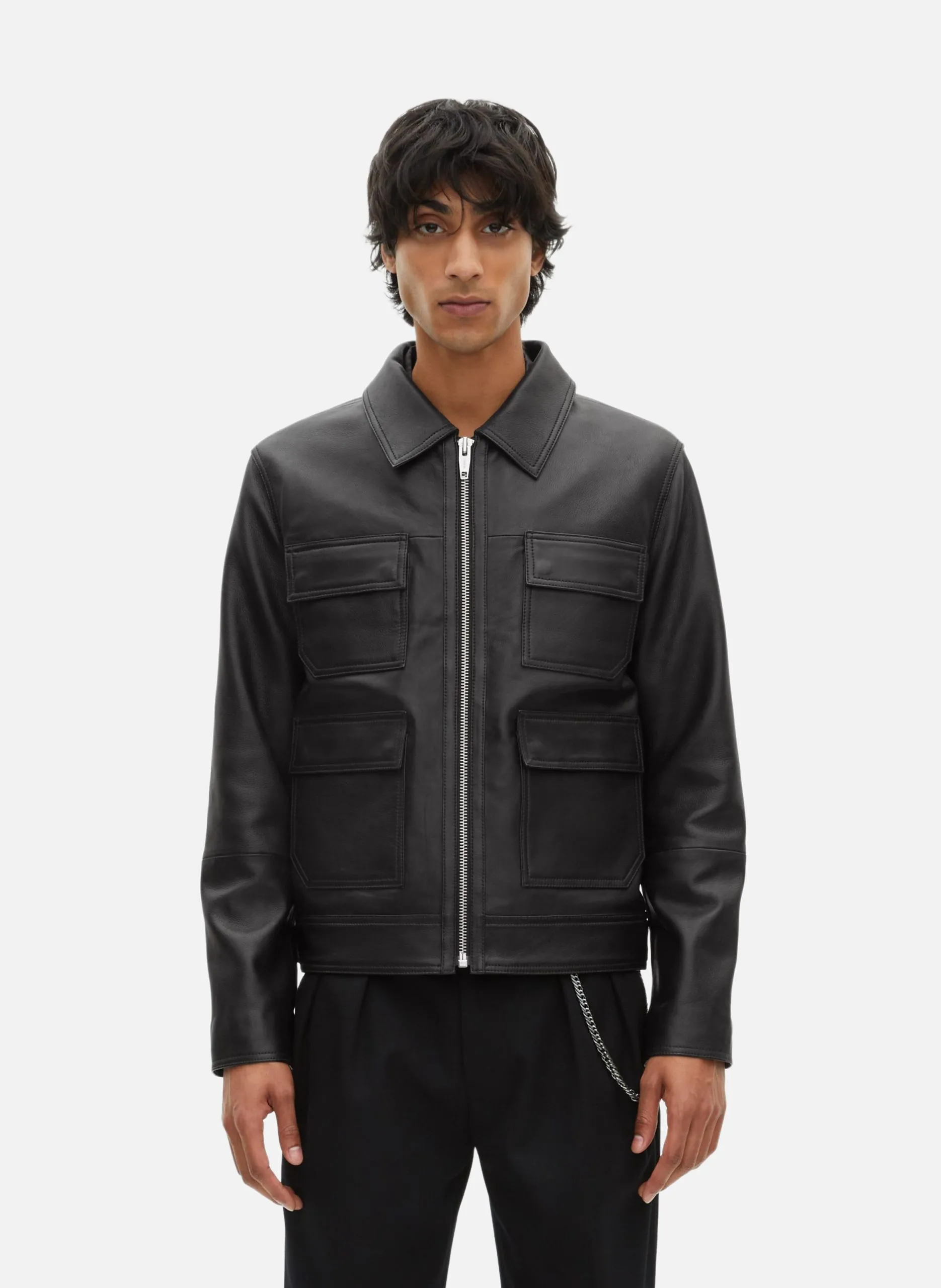 Blouson en cuir Noir