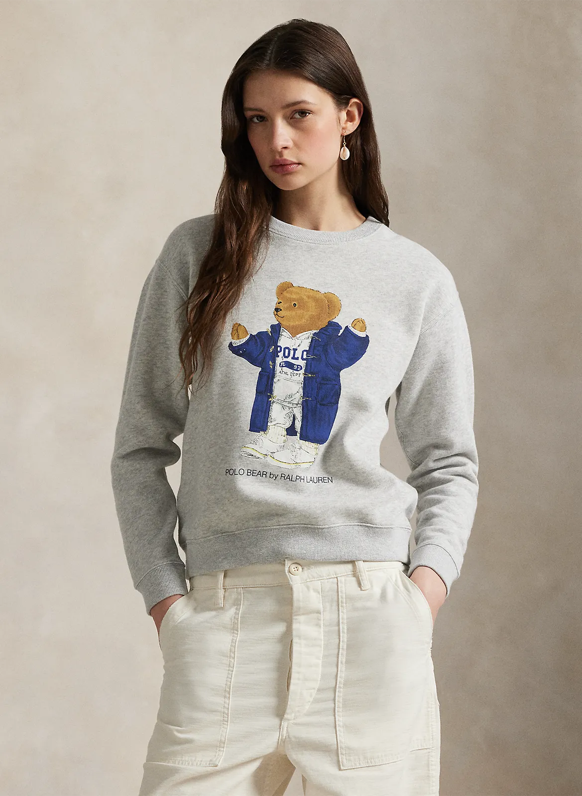 Sweat col rond en coton mélangé Gris