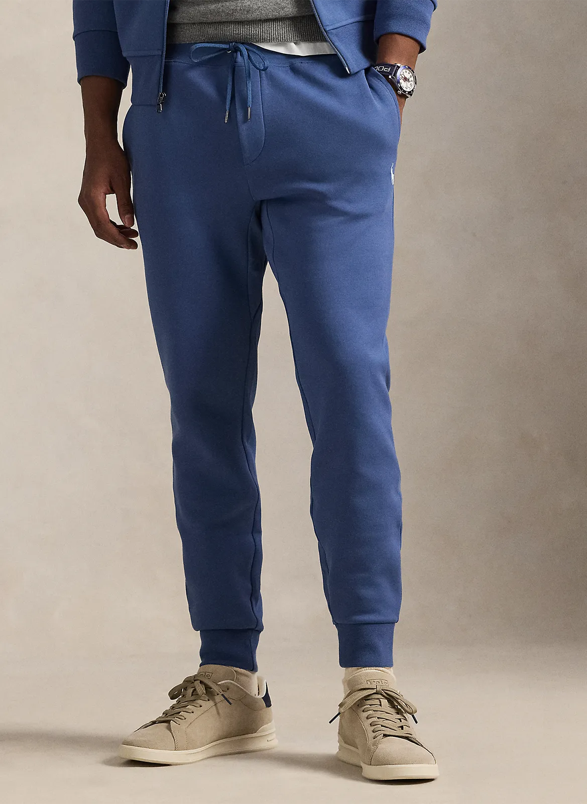 Jogging ajusté en coton mélangé Bleu