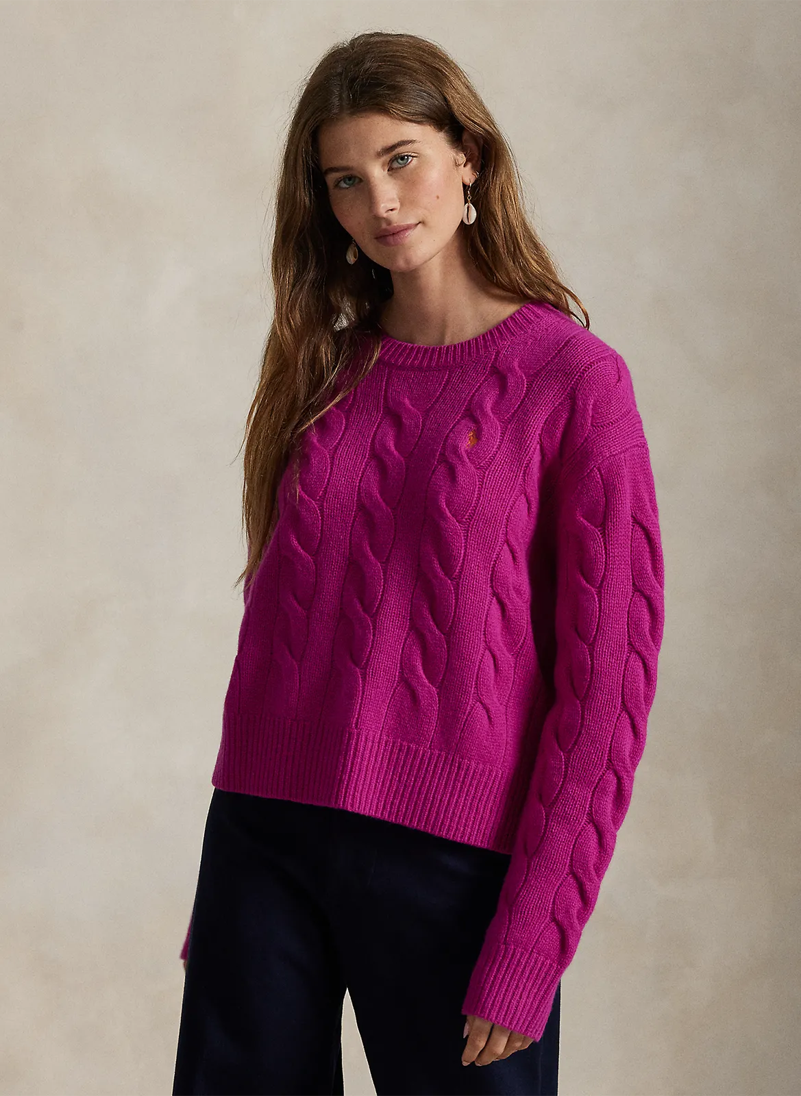 Pull col rond en laine mélangée Rose