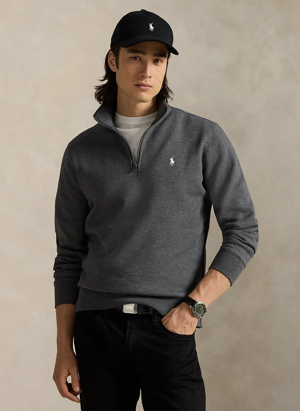 Sweat col montant en coton mélangé Gris