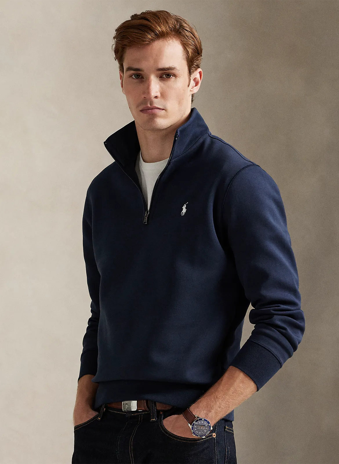 Sweat col montant en coton mélangé Bleu