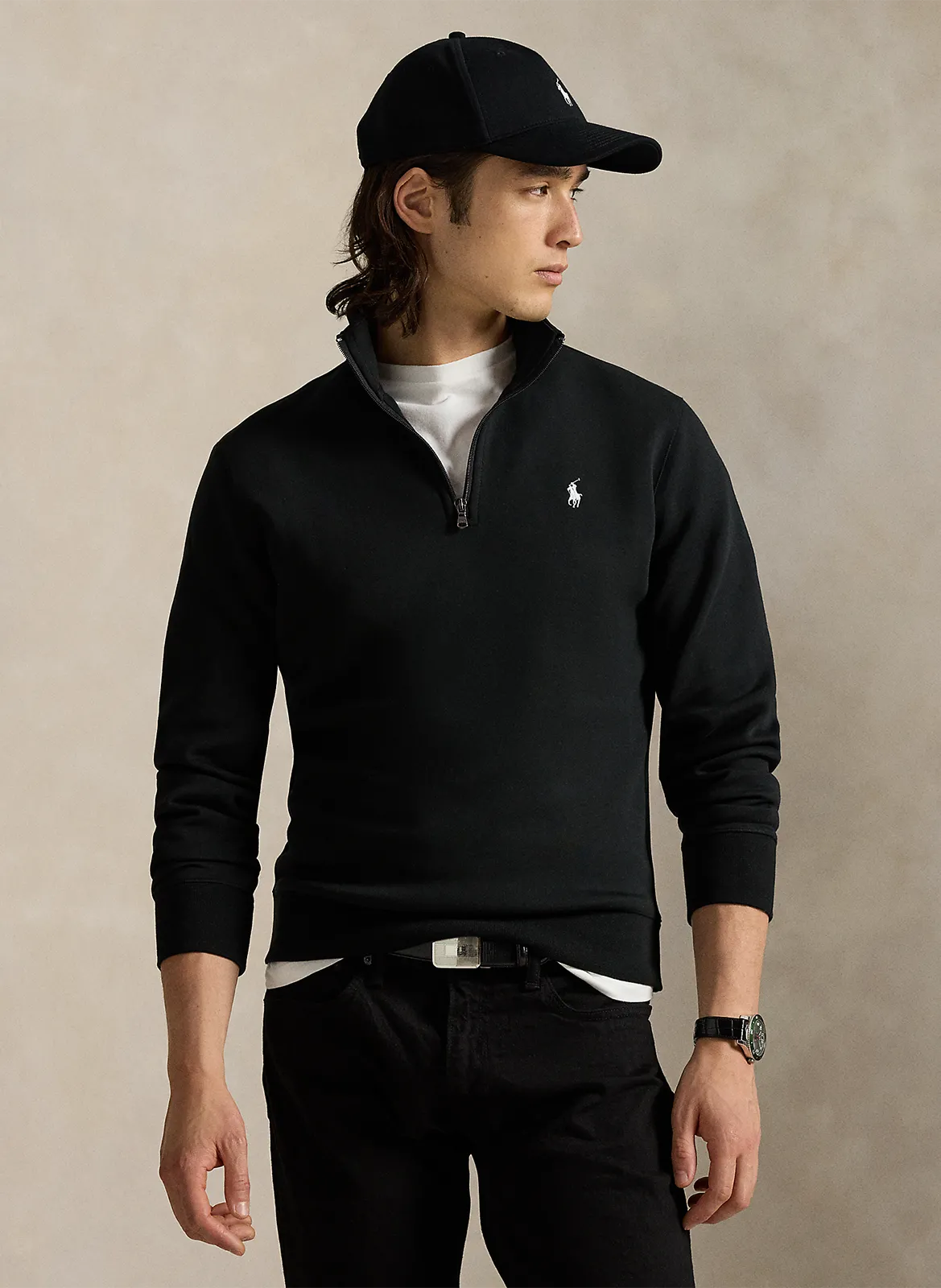 Sweat col montant en coton mélangé Noir