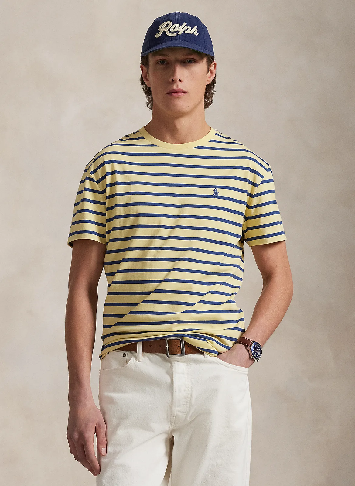 Tee-shirt col rond à rayures Jaune