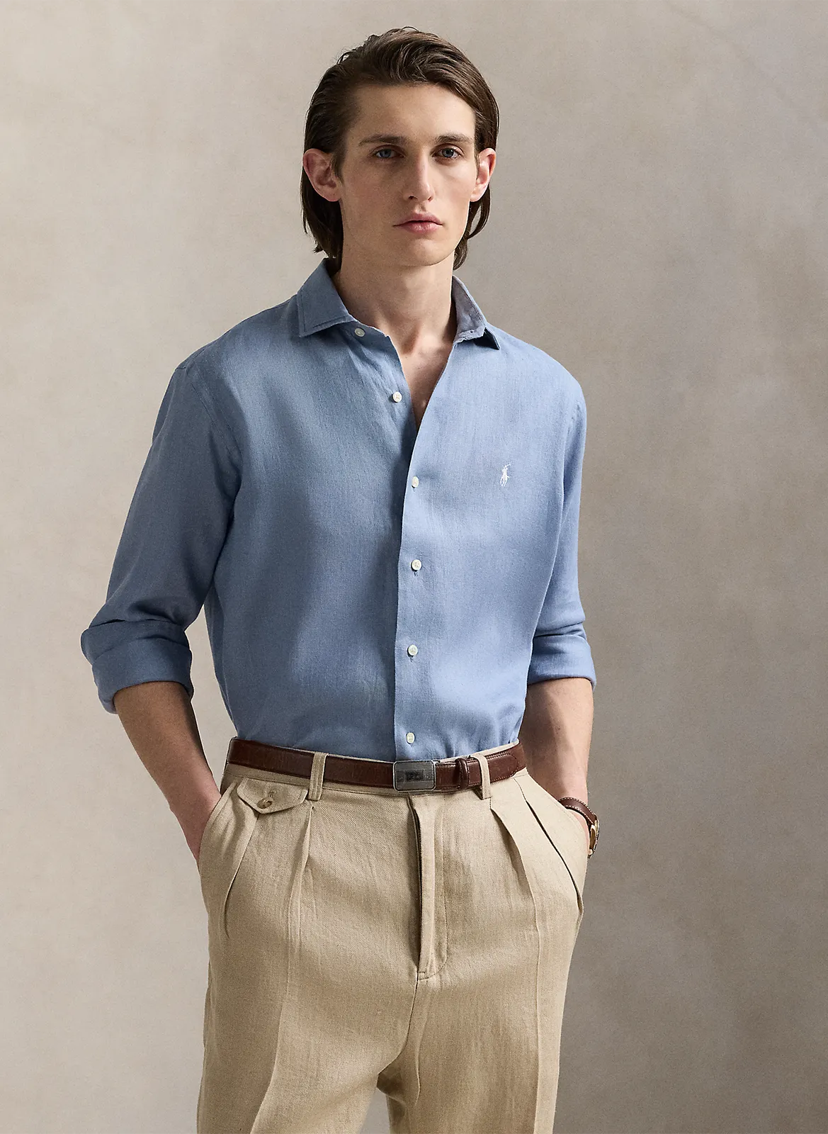 Chemise regular en lin Bleu