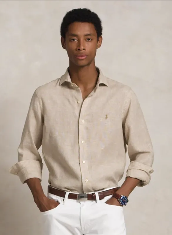 Chemise col classiqie en lin Beige