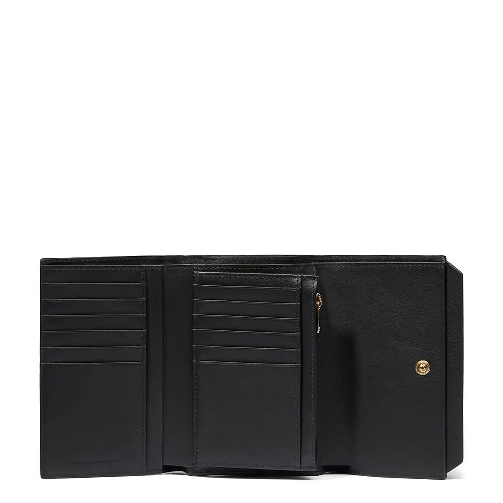 Portefeuille à trois volets femme avec porte-cartes de crédit et protection anti-fraudes rfid, petit Noir