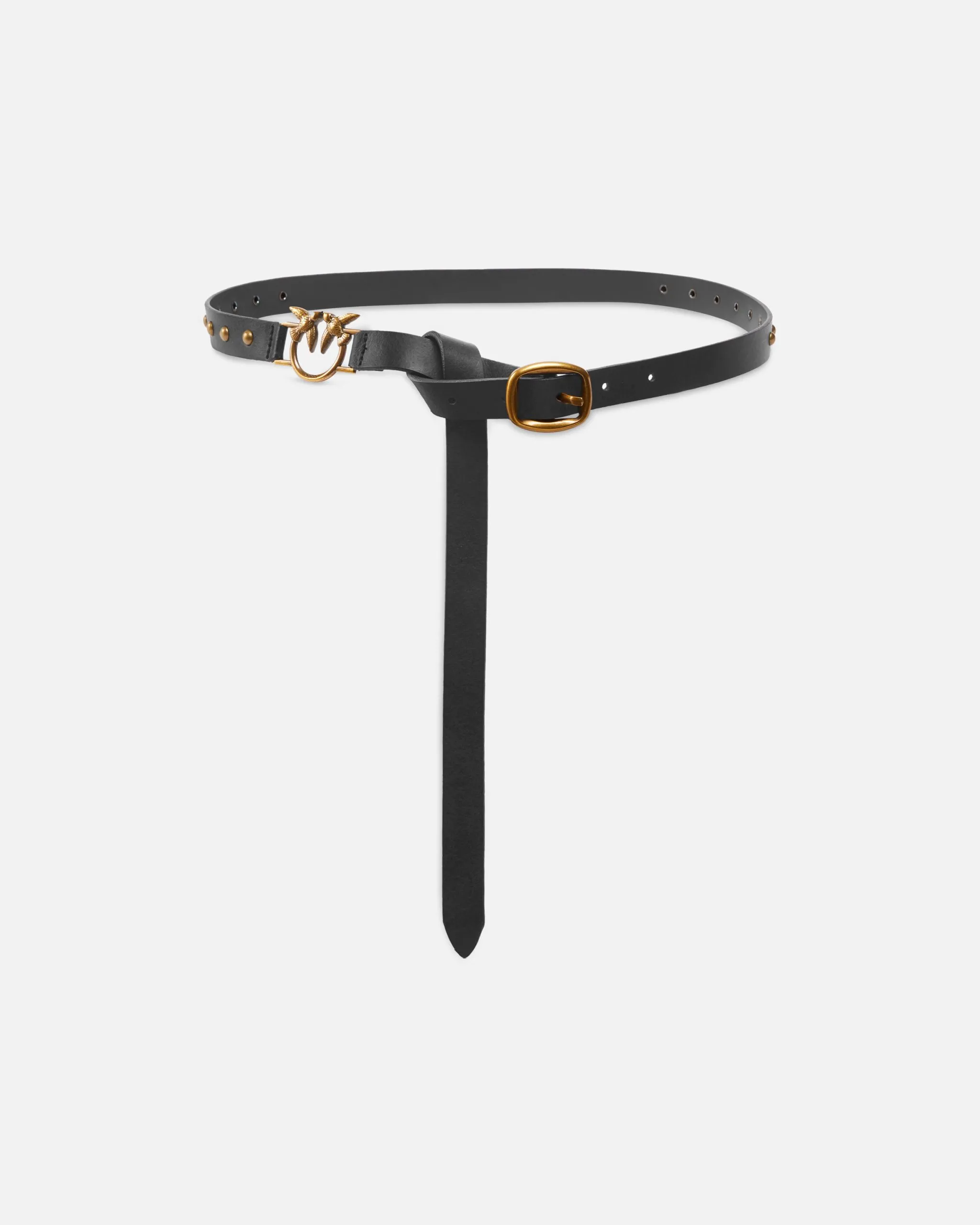 Ceinture longue en cuir de 2 cm avec applications Noir