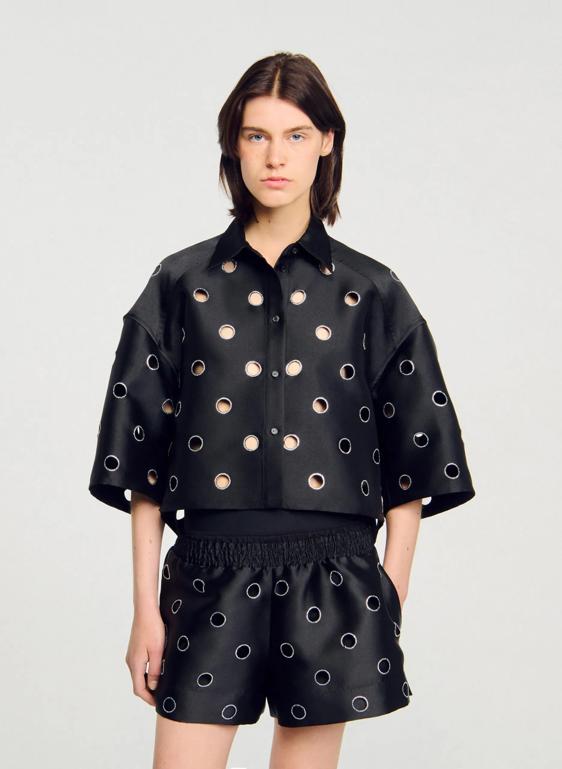 Chemise oversize aspect cuir Noir