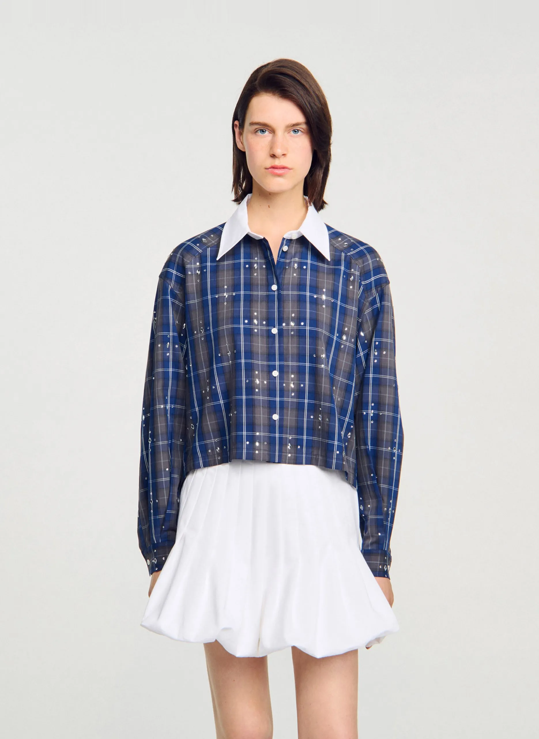 Chemise oversize en coton à carreaux Bleu