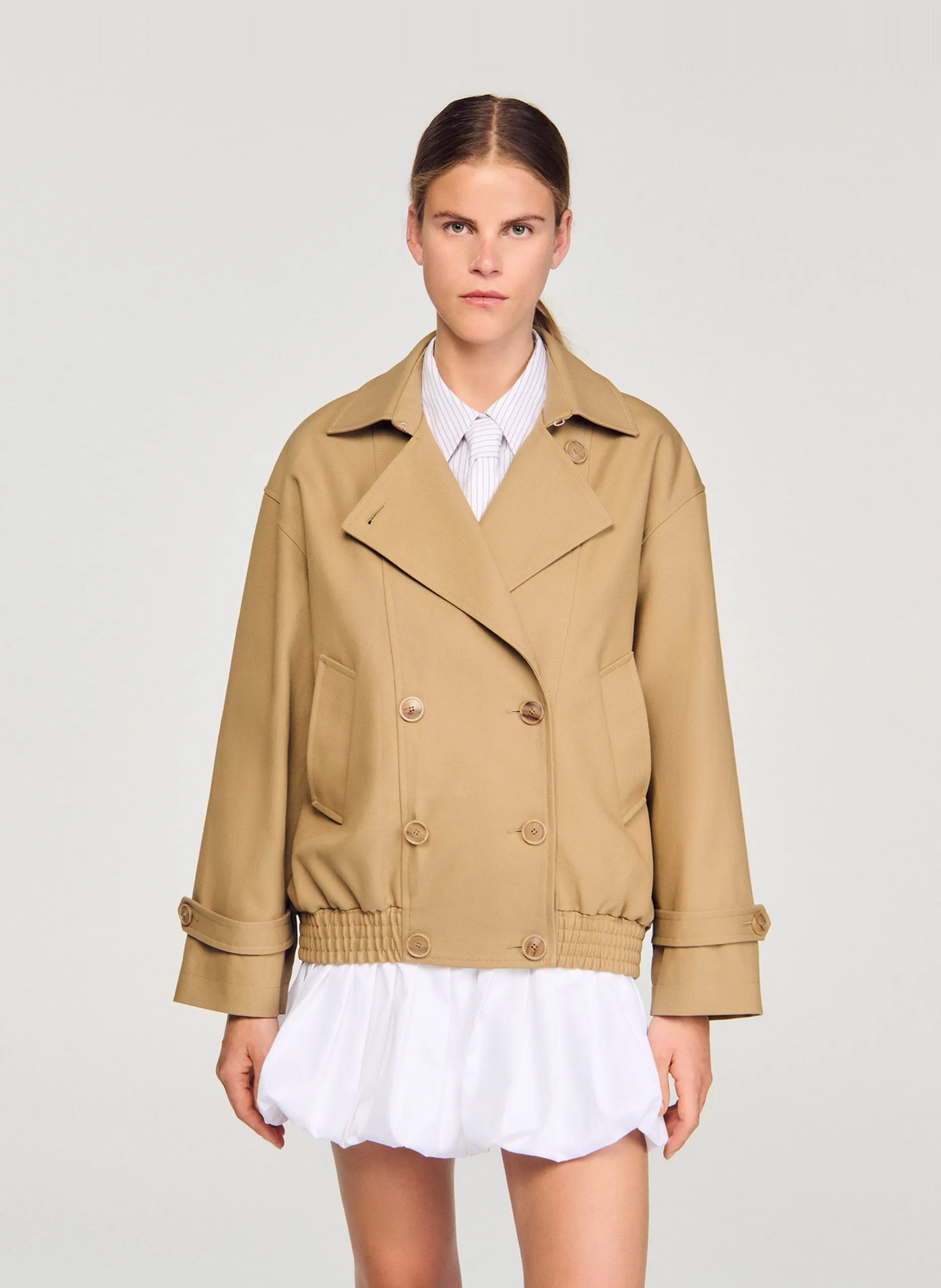 Trench court oversize en coton Beige
