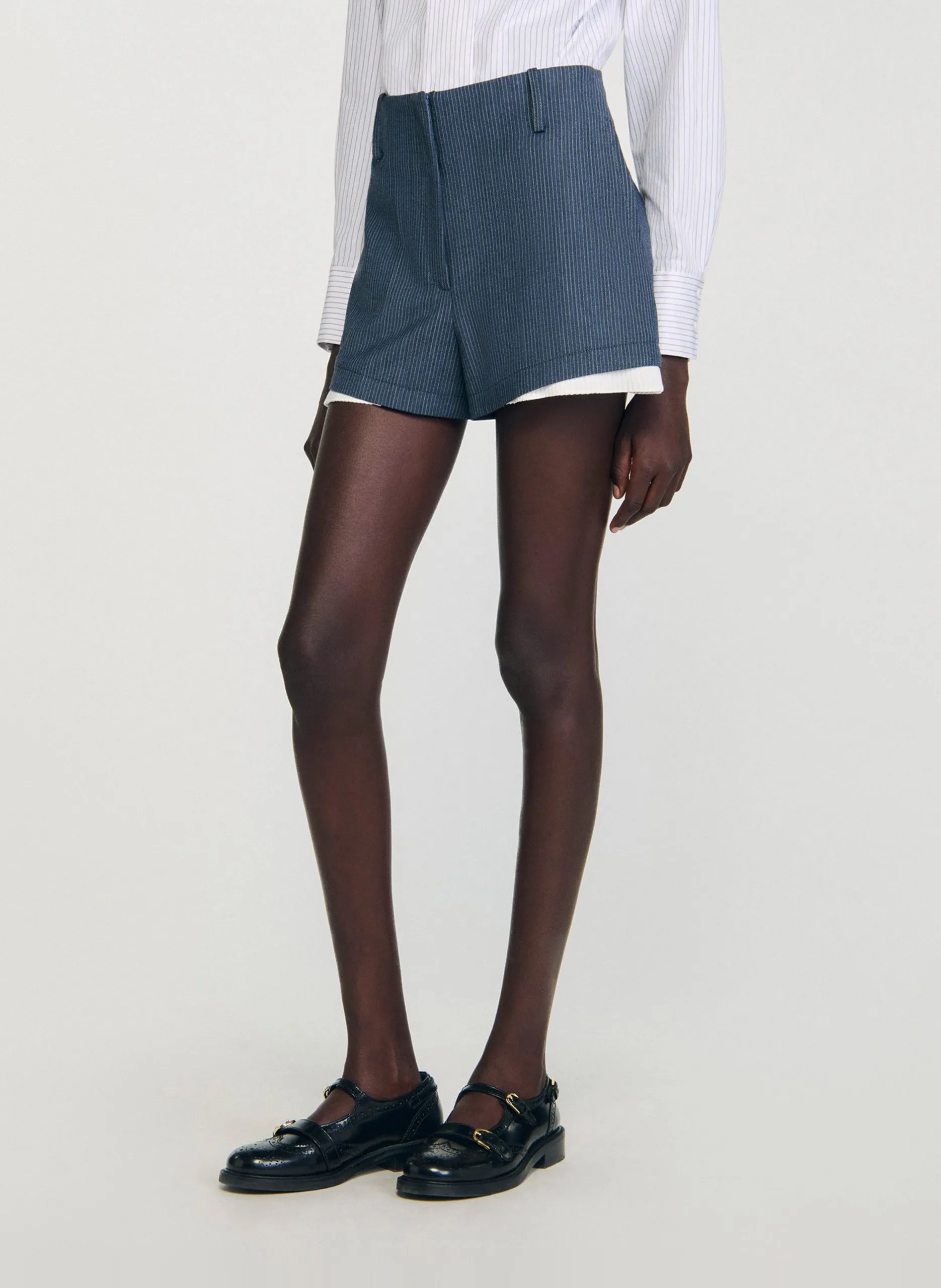 Short droit rayé Bleu