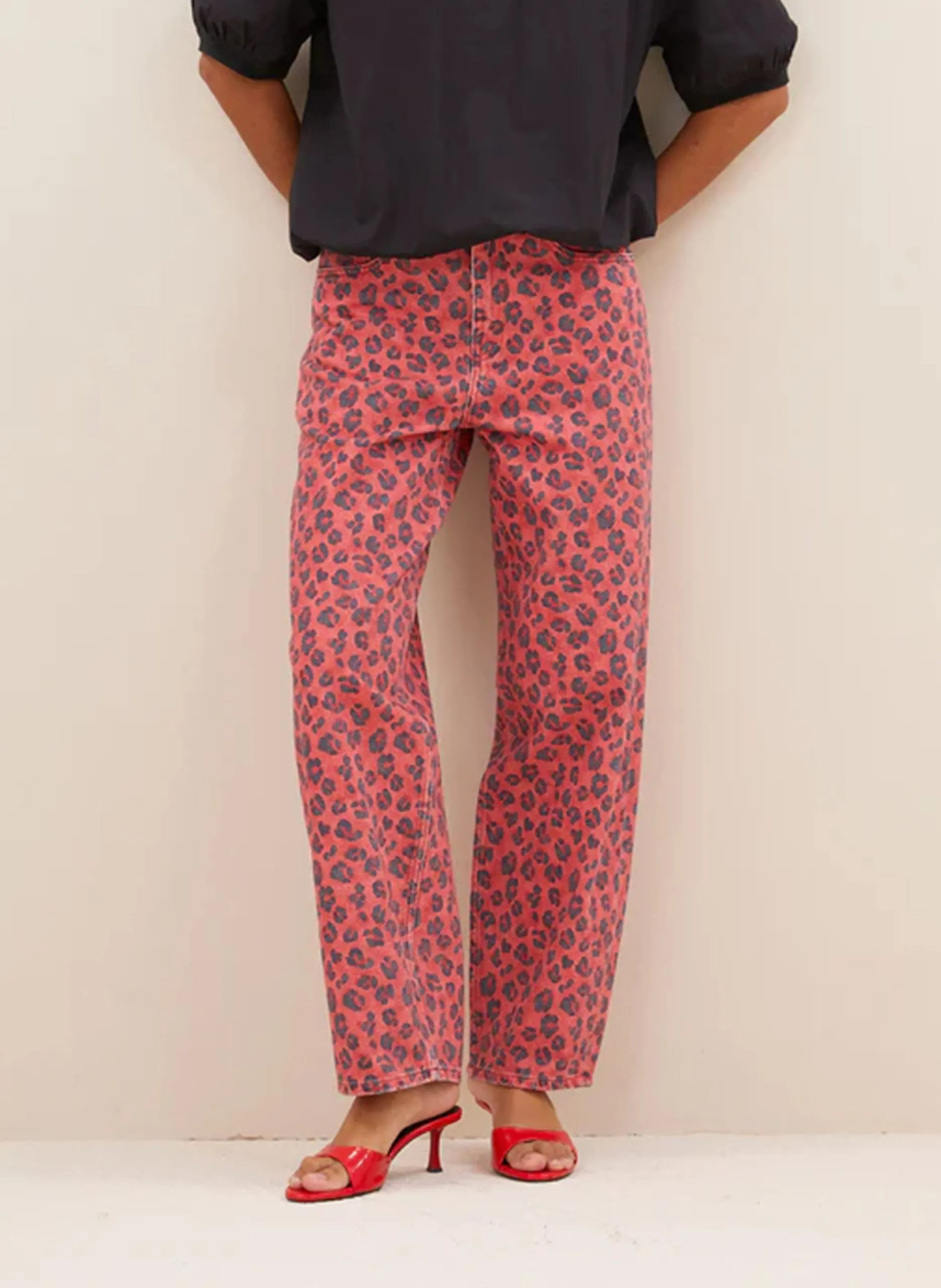 Jean droit en coton bio imprimé Rouge LEW