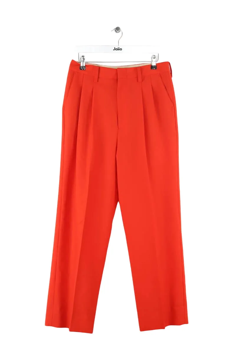 Pantalon droit en laine Rouge