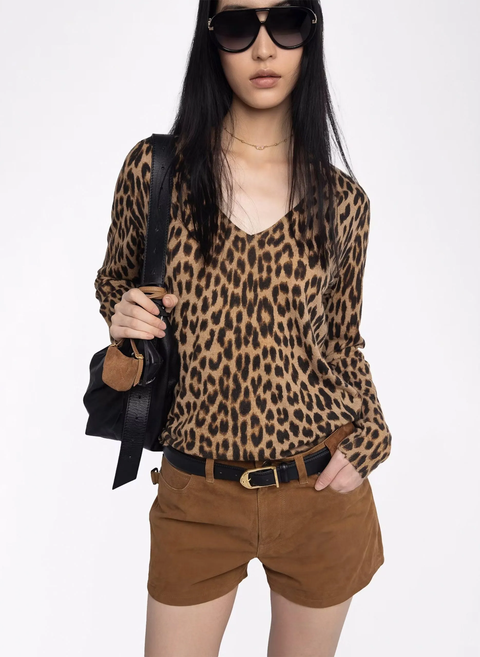 Pull col V en cachemire en cachemire Marron RIVY