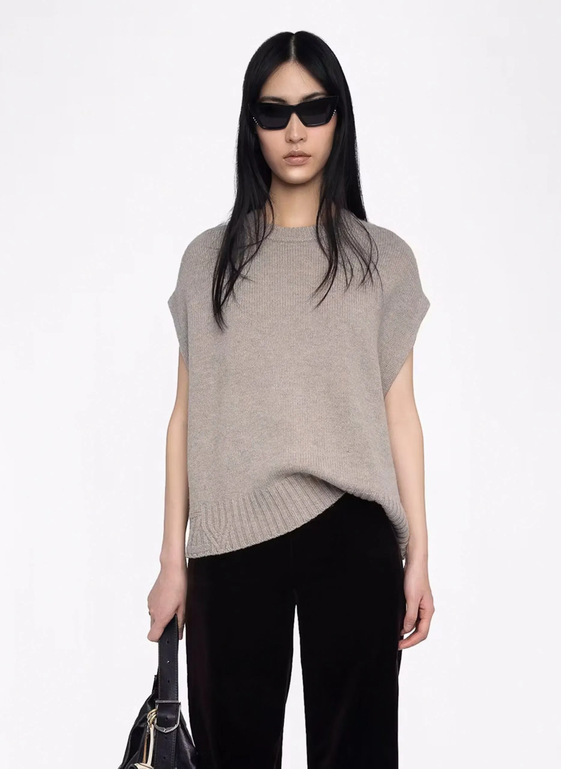 Pull col rond en laine mélangée Beige DARCY