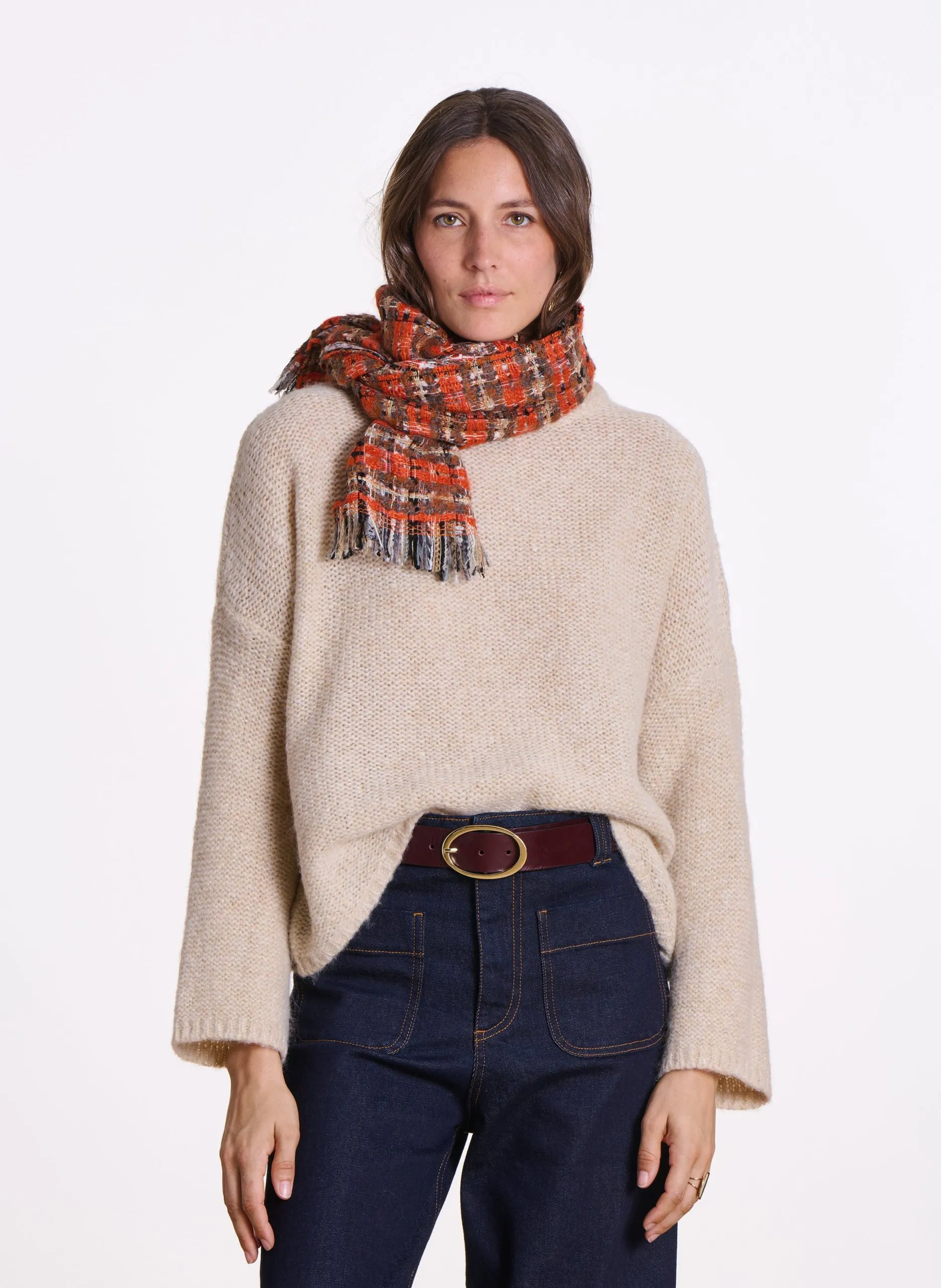 Echarpe rectangulaire à carreaux Orange