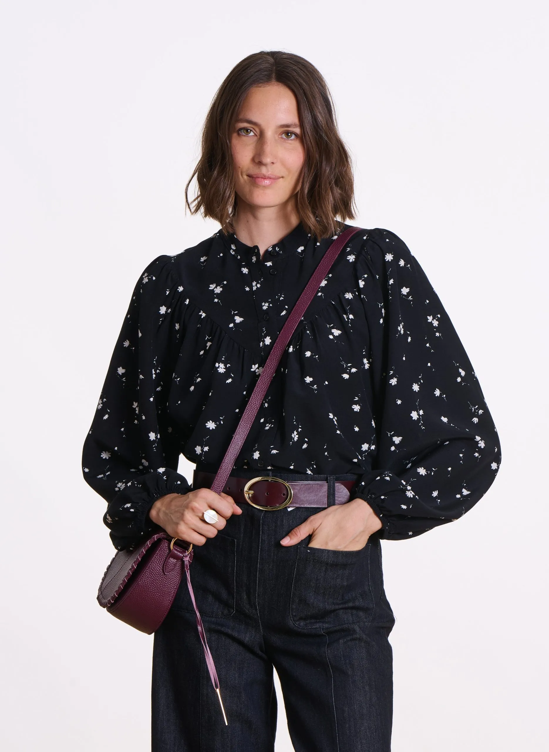 Chemise oversize imprimée Noir