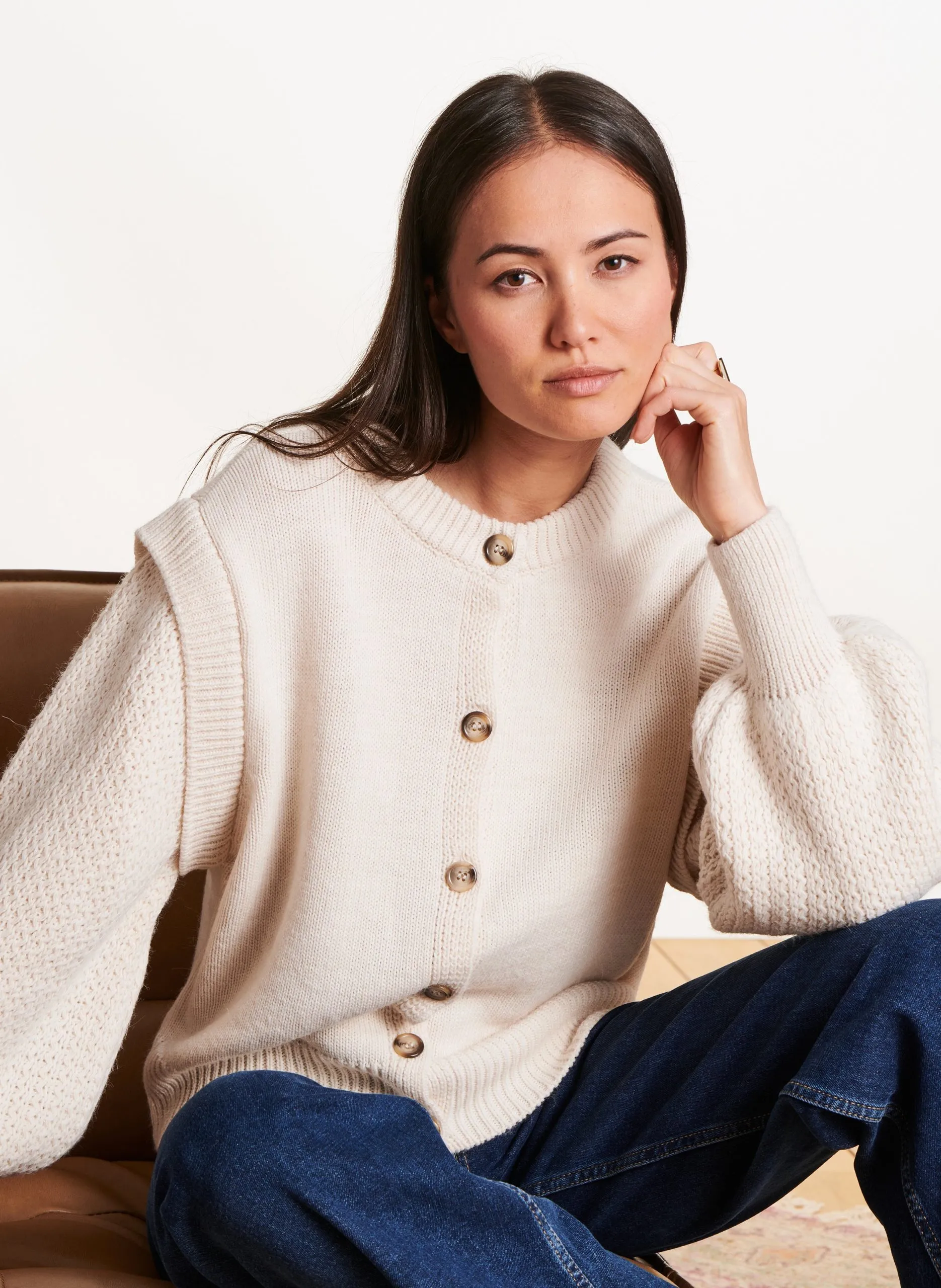 Gilet ample manches bouffantes Blanc