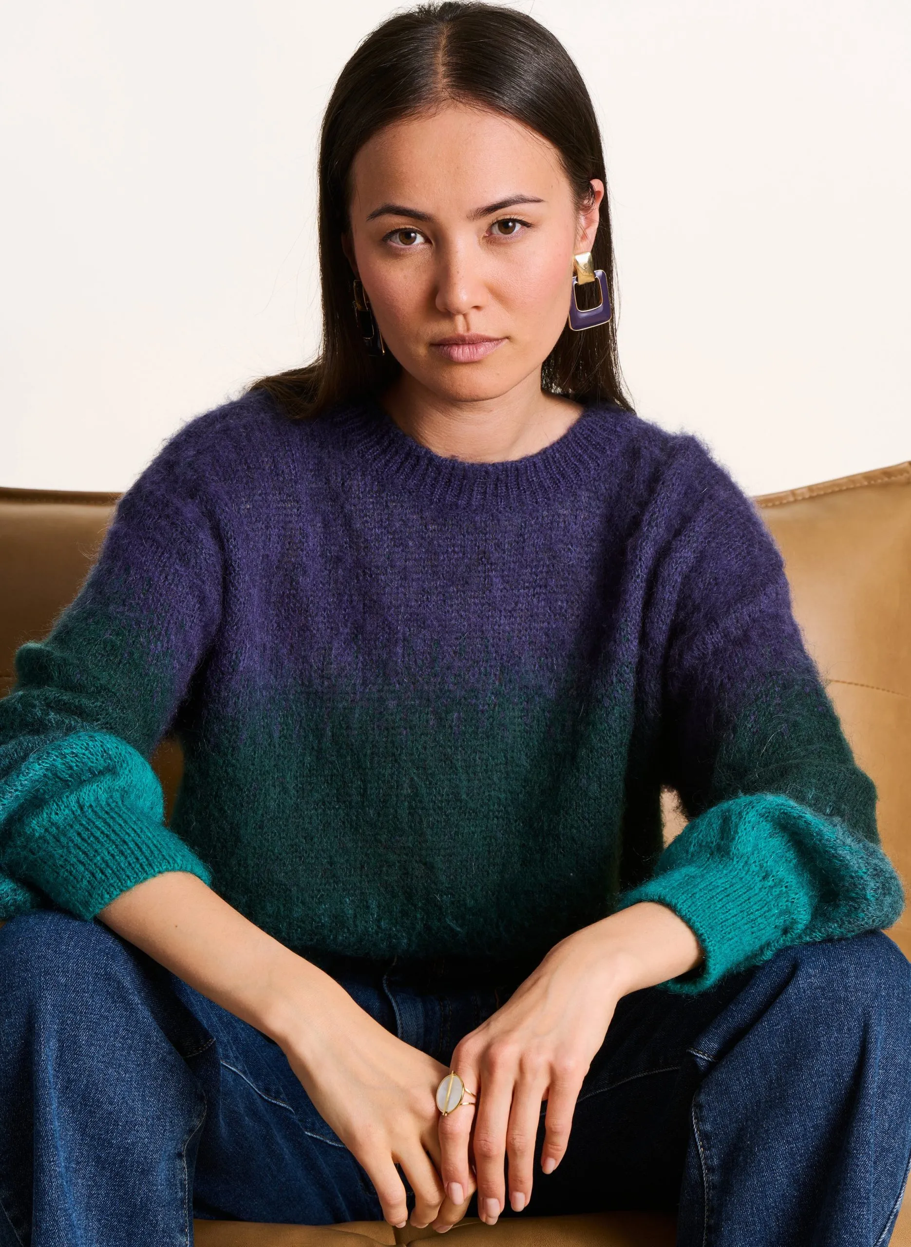 Pull ample à rayures fondues Vert