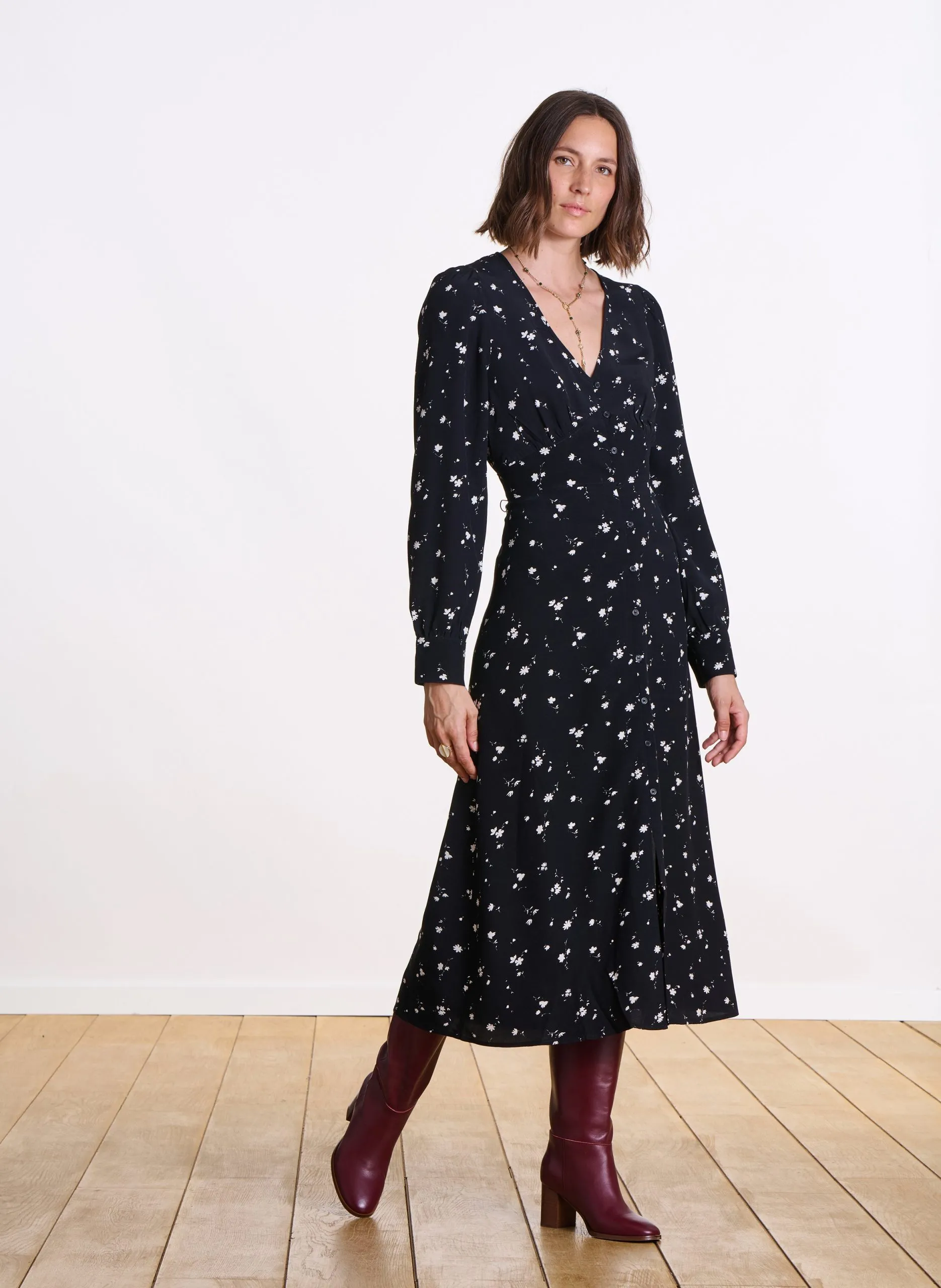 Robe longue imprimée Noir