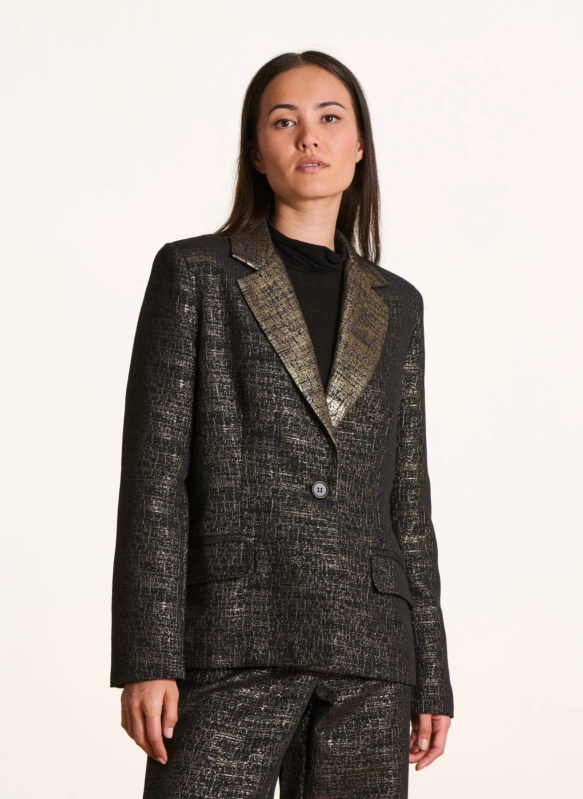 Veste col tailleur en tissu jacquard Noir