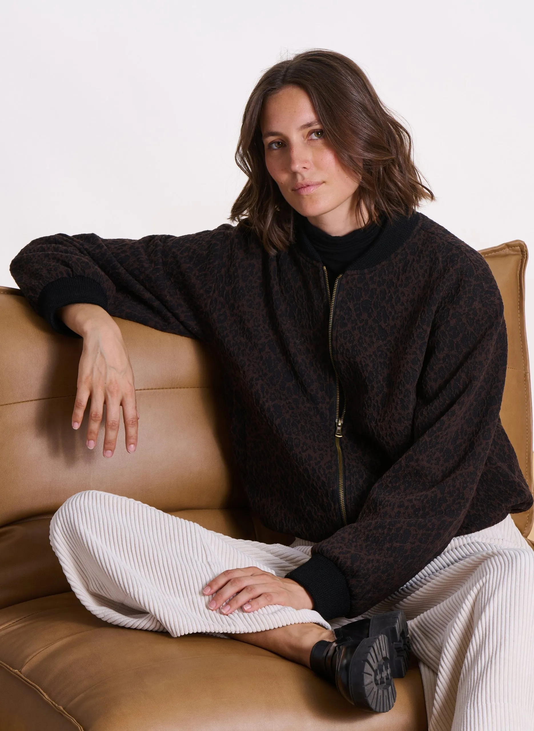 Blouson oversize imprimé Marron