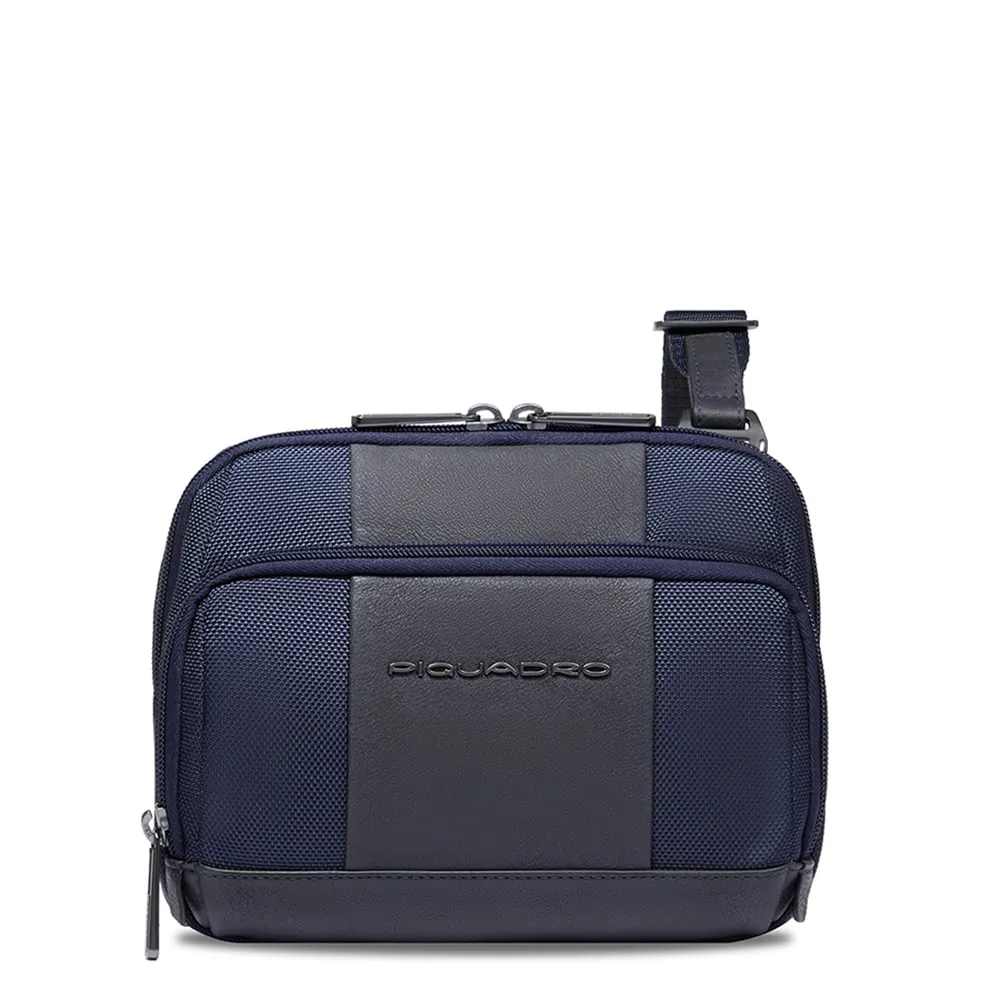 Sac bandoulière pour ipad®mini en tissu recyclé et cuir avec poche pour airpods® Bleu